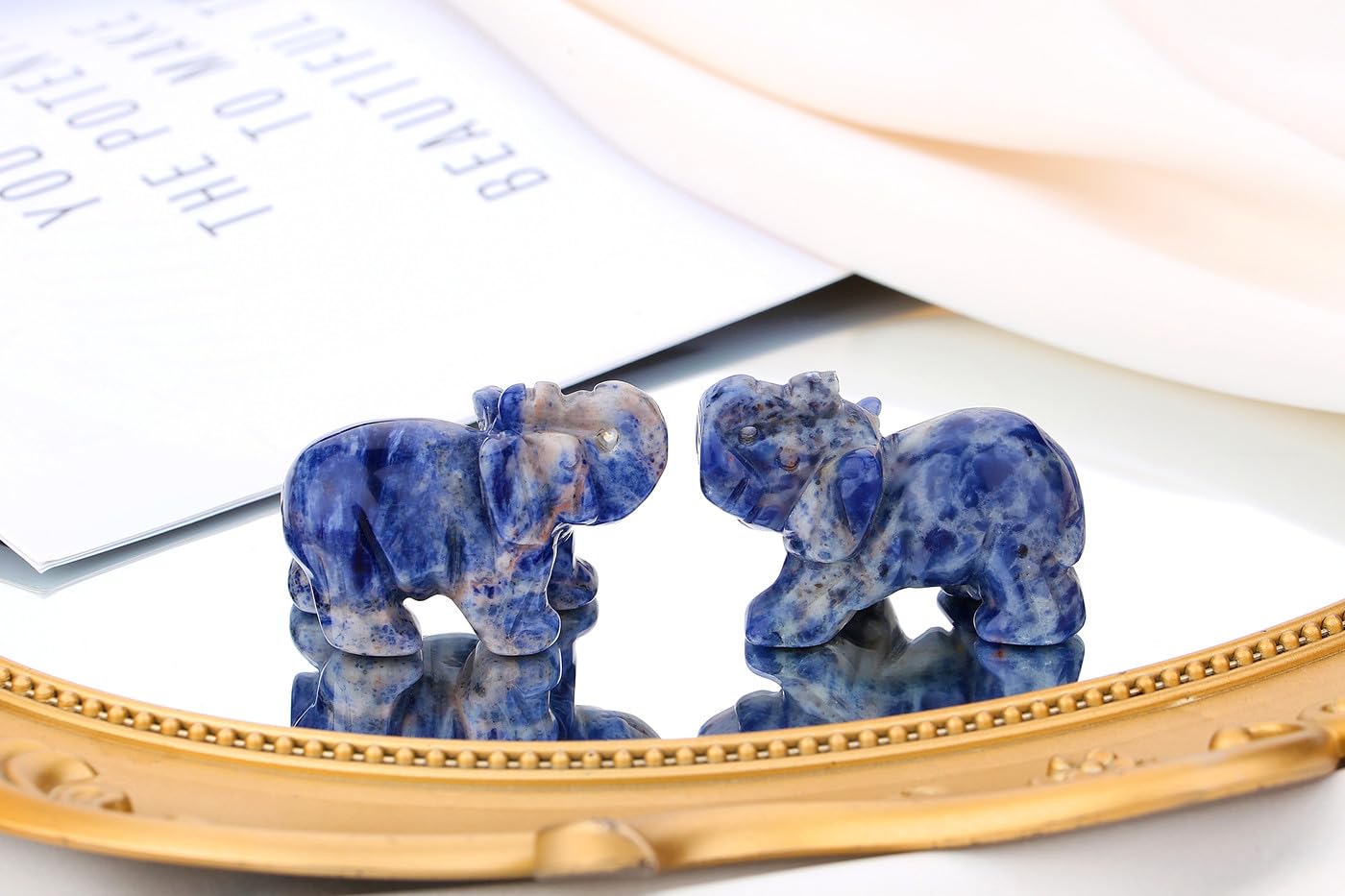 QINJIEJIE Blue White Sodalite Crystals Elephant Decor Cute Desk Polished Stones Figurine Natural Gemstones Luck Decoration Home Room Office Pocket Hippie Elephant Meditation Gift for Women