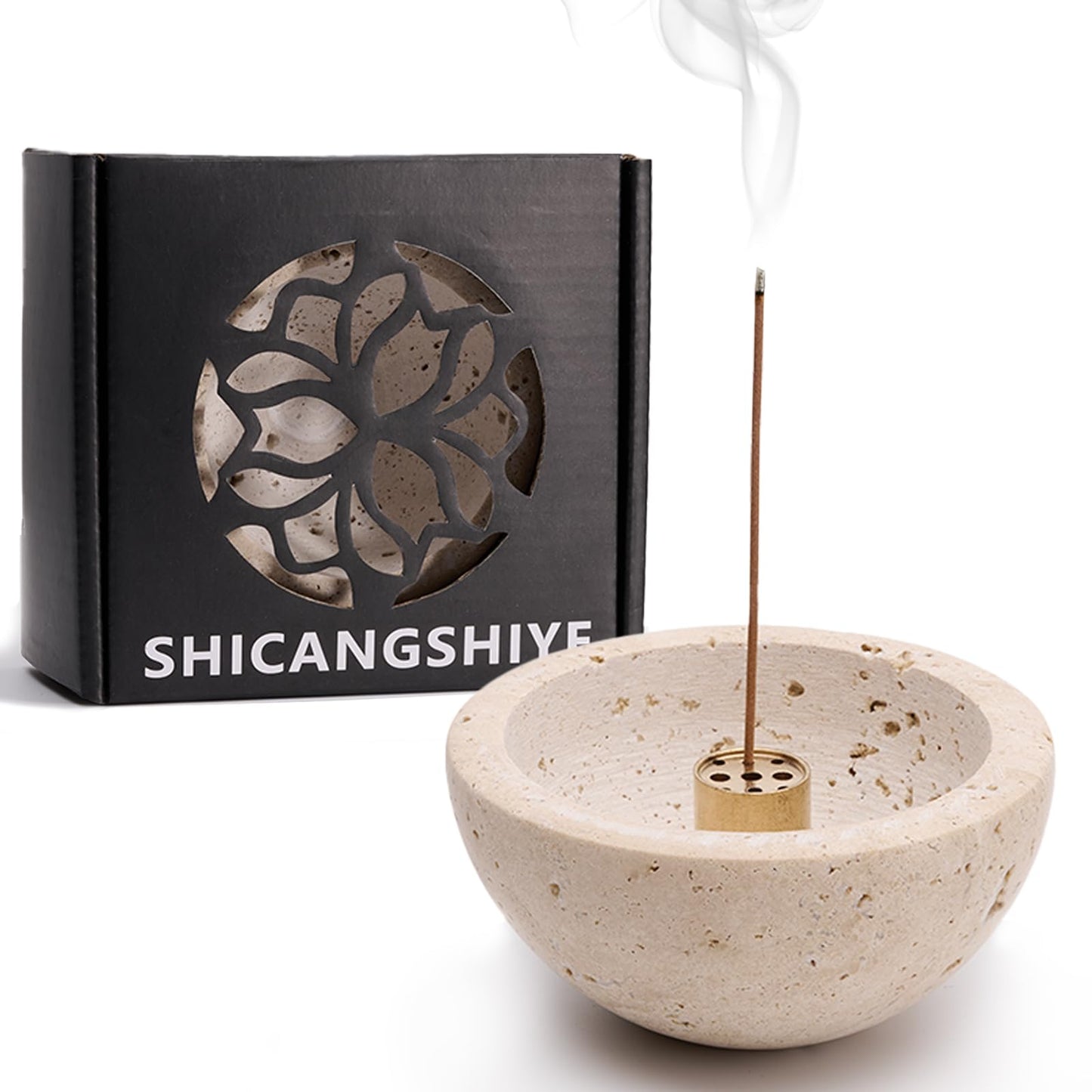SHICANGSHIYE Incense Holder for Sticks and Cones - Handcrafted Limestone Incense Burner and Ash Catcher, Modern Stone Holder for Aromatherapy, Meditation, and Japanese Incense