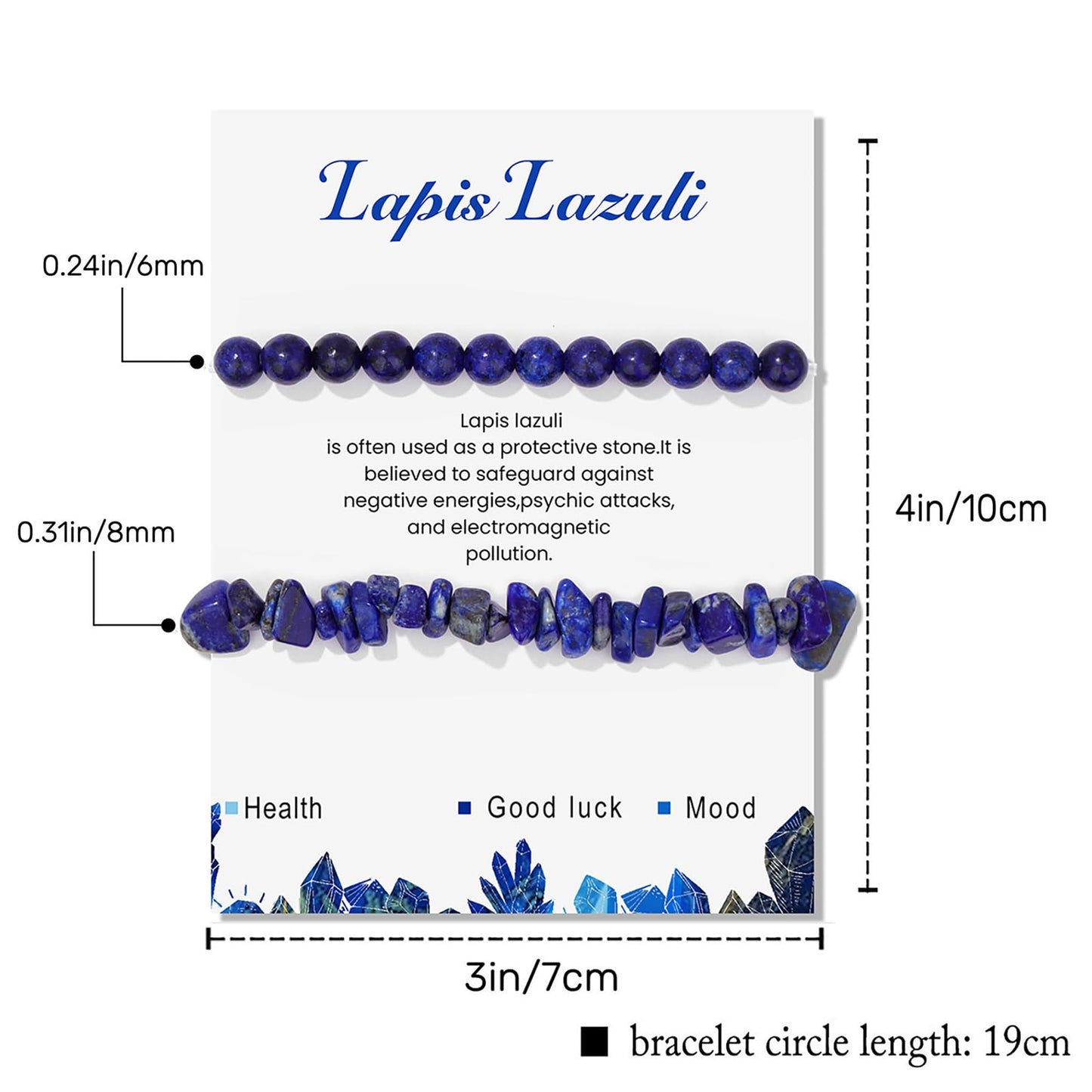 2Pcs Lapis Lazuli Bracelet for Women Crystal Bead Bracelet Gemstone Blue Beaded Bracelet Healing Crystal Bracelet Natural Stone Lapis Lazuli Jewelry for Women Men