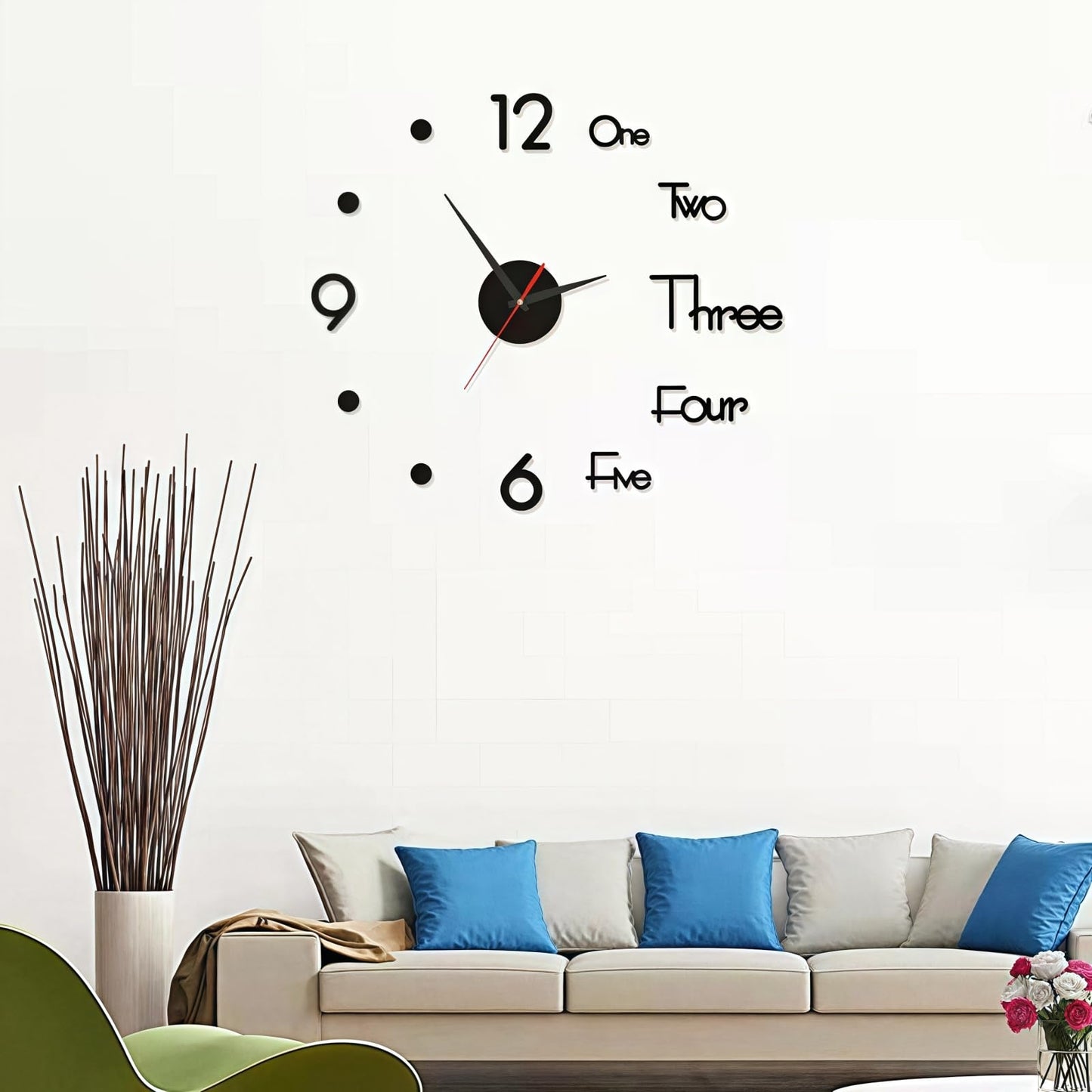 YJHWLF 3D DIY Wall Clock, LuminousFramelessSilent Living Room Dining Room Simple 3D Wall Sticker Wall Clock Creative Luminous DIY Acrylic Punch-Free Quartz Clock (15.8IN)