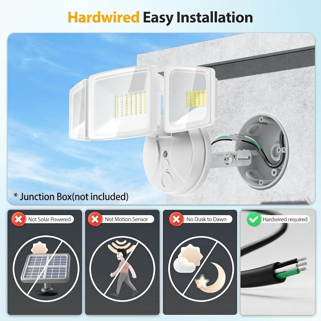 Onforu 75W Flood Lights Outdoor, 7000LM Brightness Security Lights Switch Controlled, 3 Adjustable Heads, IP65 Waterproof, 6500K Wall Mount Exterior LED Flood Light
