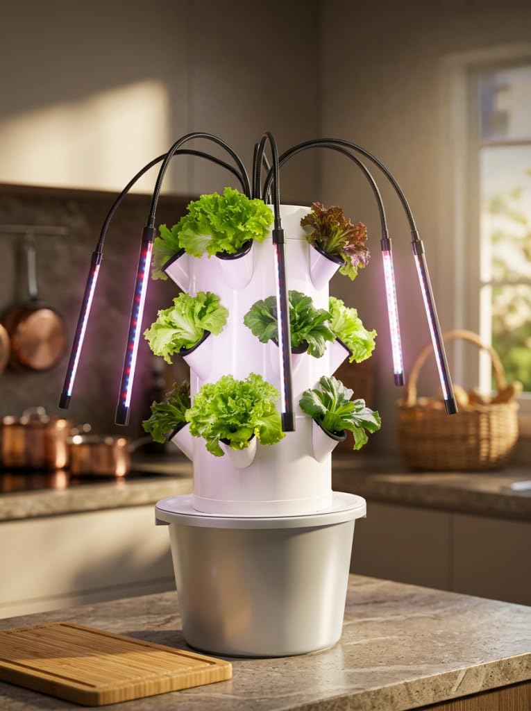 TIRUSS Vertical Hydroponic Growing System | 3-Layer 15-Hole Indoor Garden Kit with 6 LED Grow Lights & Water Pump | Soil-Free Smart Planter for Kitchen Herbs & Veggies | No Seeds Included