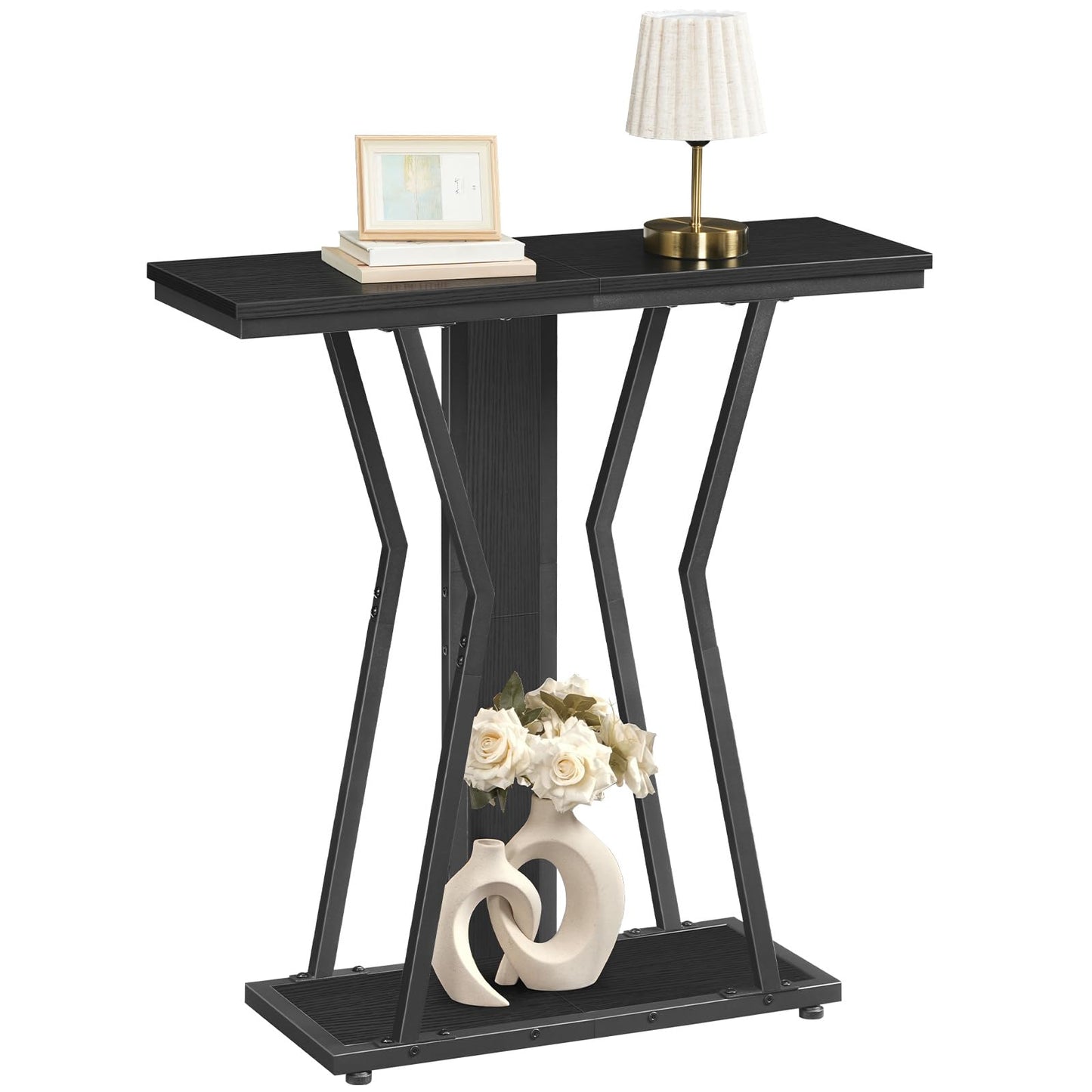 HOOBRO Narrow Console Table, 29.5" Small Entryway Table with Storage, 2-Tier Sofa Table Behind Couch, Modern Style, for Living Room, Hallway, Foyer, Bedroom, Black BB66XG01