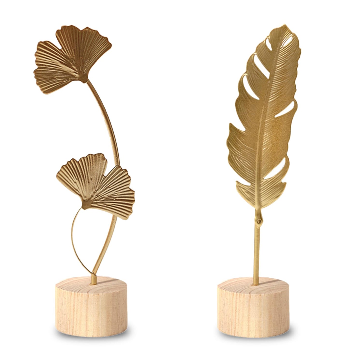 Milnnie Two-Piece Luxury Nordic Metal Leaf Sculptures – Elegant Gold Ginkgo & Palm Leaf Art Décor, Modern Minimalist Metal Craft for Living Room, Entryway, Wine Cabinet, Home & Office Decoration