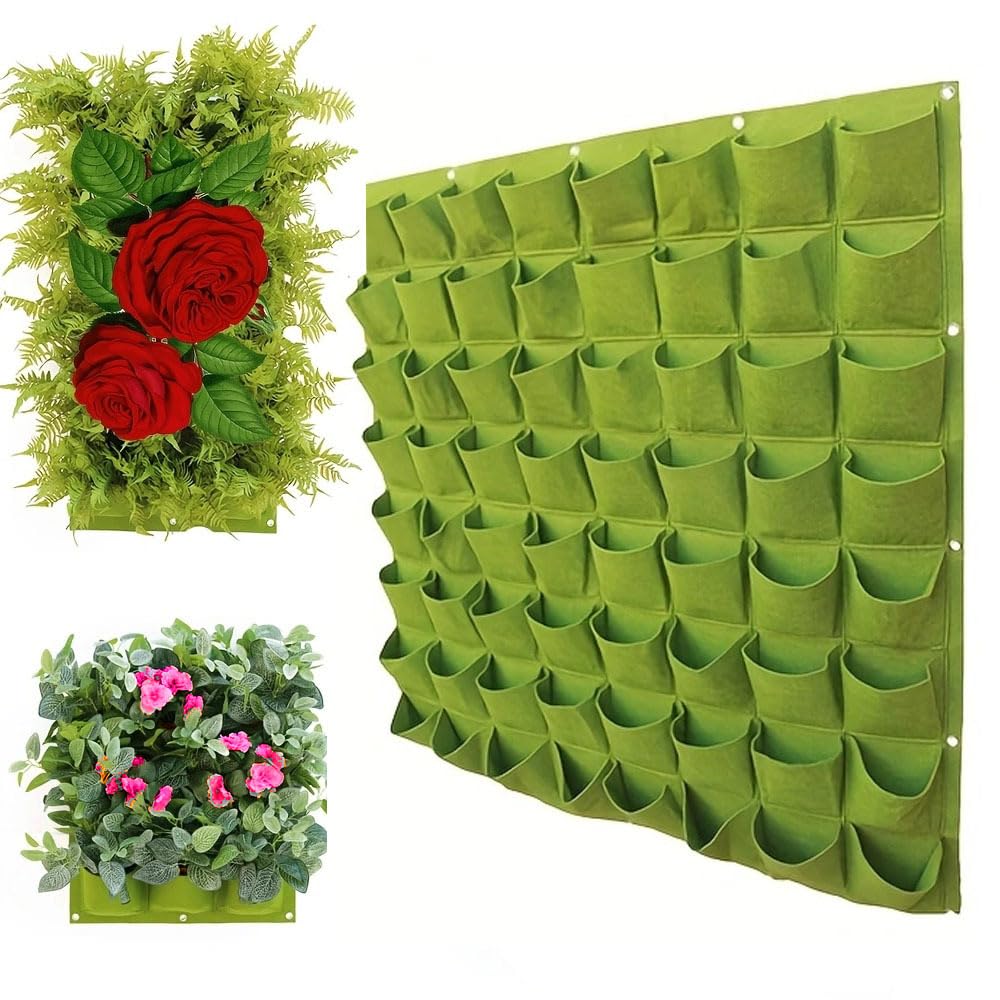 Vertical Wall Planter Bags - Premium Felt Hanging Garden Water-Preserving Back | Auto Drain | 2-81 Pockets | Herbs/Flowers (Green,36 Pocket)