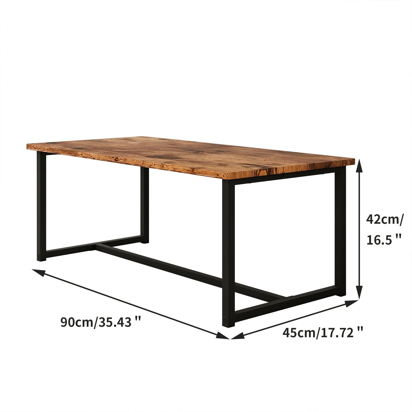 JUISSANO Coffee Table Rectangular Center Table for Living Room Open Space Side Table with Metal Frame, Easy Assembly, Black+ Rustic Brown Wood Coffee Table