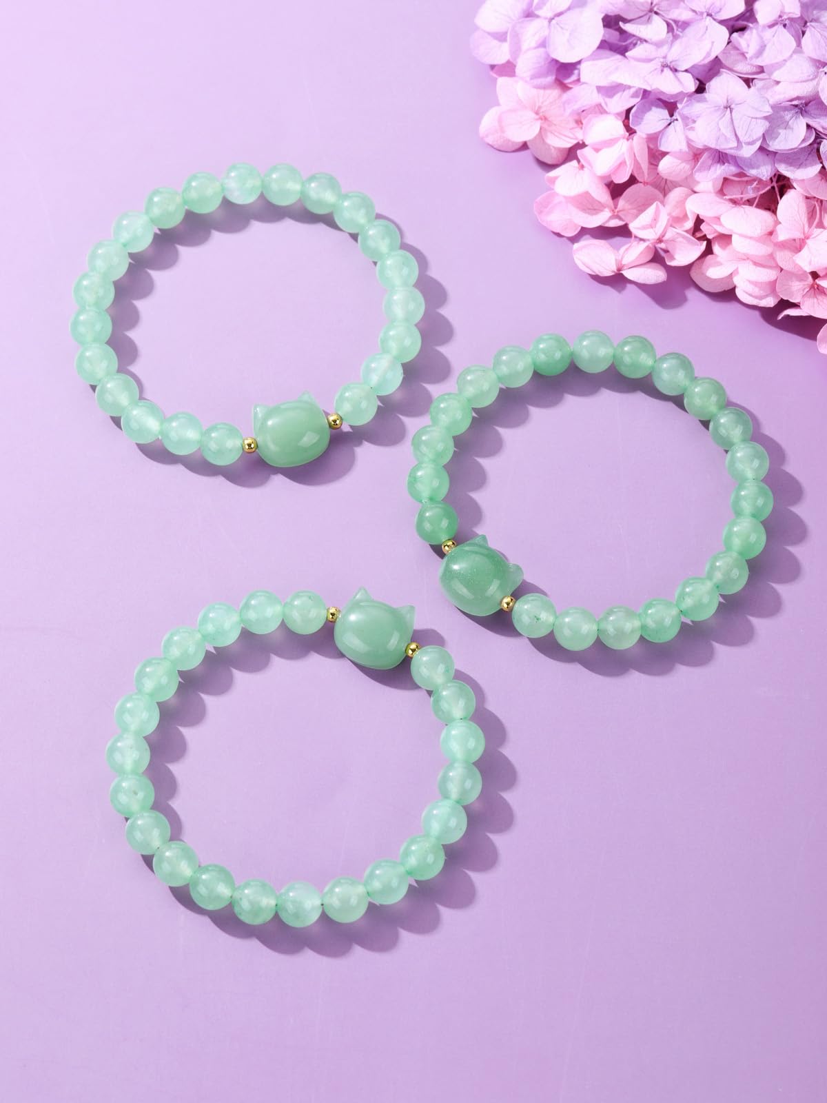 CrystalTears Green Aventurine Crystal Cat Bracelet for Women Men 8mm Healing Crystal Stone Bead Bracelets Protection Gemstones Stretch Bracelet Good Luck Bracelet Jewelry Gifts for Mom Women