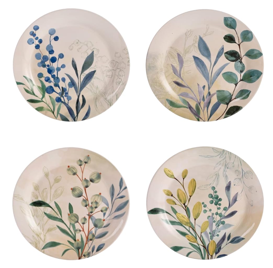 Bico Botanical Valley Salad Plates Set of 4, 8.75 Inch Ceramic Dessert Plates for Salad, Appetizer, Side Dishes, Microwave and Dishwasher Safe, Gift for Housewarming and Thanksgiving
