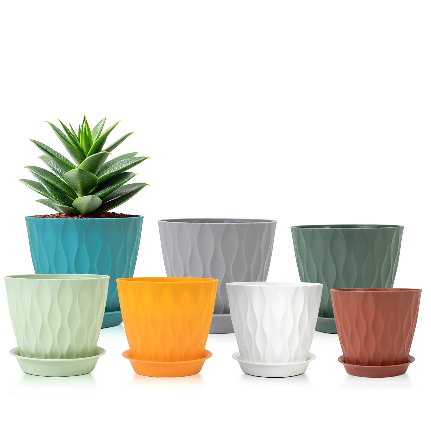 GARDIFE 7/6.5/6/5.5/5/4.5/4 inch Plant Pots, 7 Pack Flower Pots Indoor Outdoor, Planters with Drainage Holes and Tray Saucers (Color-Green)