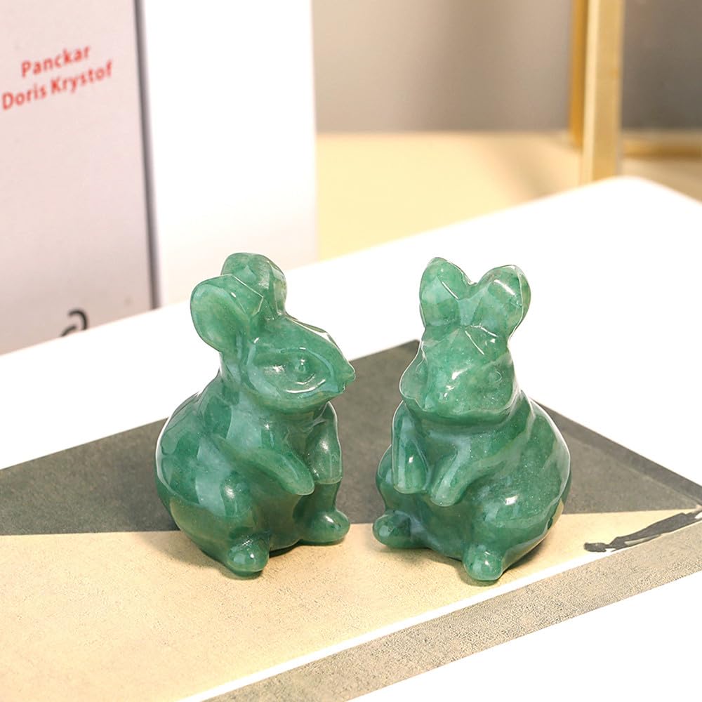 QINJIEJIE 2" Green Aventurine Bunny Decor Crystals Rabbit Figurines, Easter Bunny Statue Decorations Carved Stones Statue Natural Gemstones Polished for Spring Easter Decor Party Favors