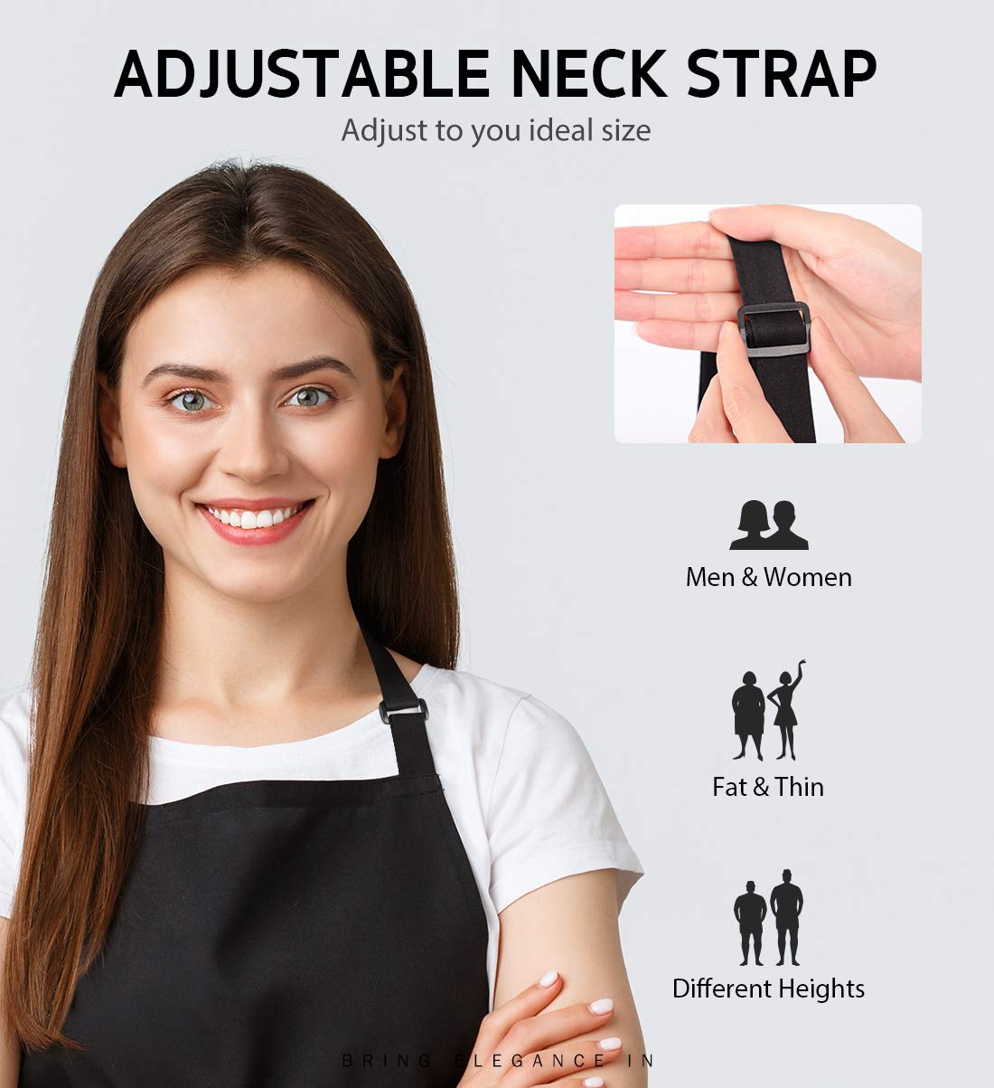 Syntus Adjustable Bib Apron with 2 Pockets Cooking Kitchen Aprons for Women Men Chef, Basic Black 2 Polyester