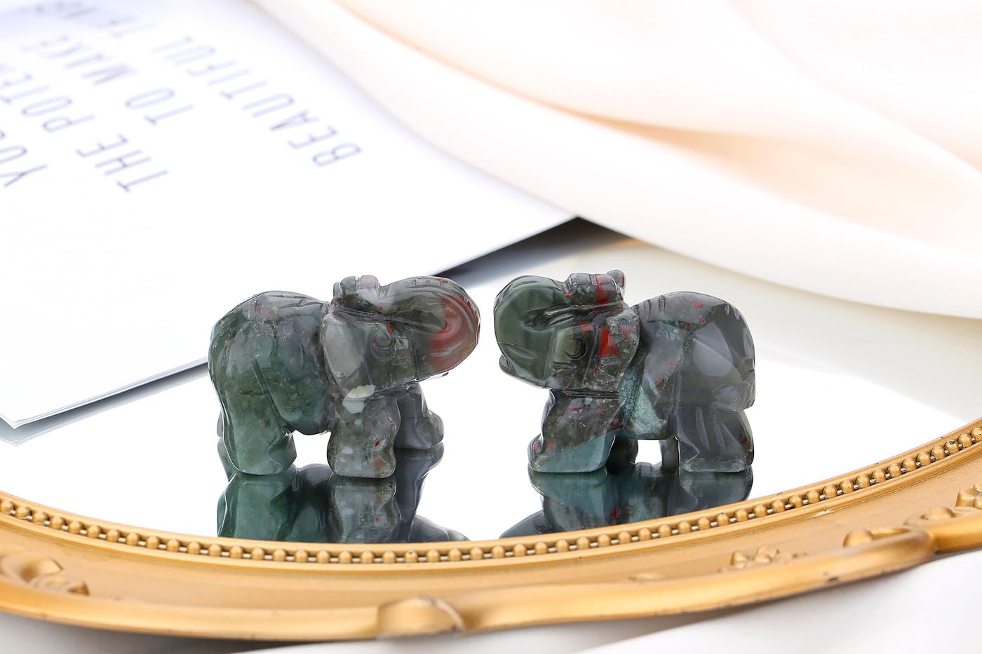 QINJIEJIE African Bloodstone Crystals Elephant Decor Cute Desk Polished Stones Figurine Natural Gemstones Luck Decoration Home Room Office Pocket Hippie Decor Spiritual Gift for Women