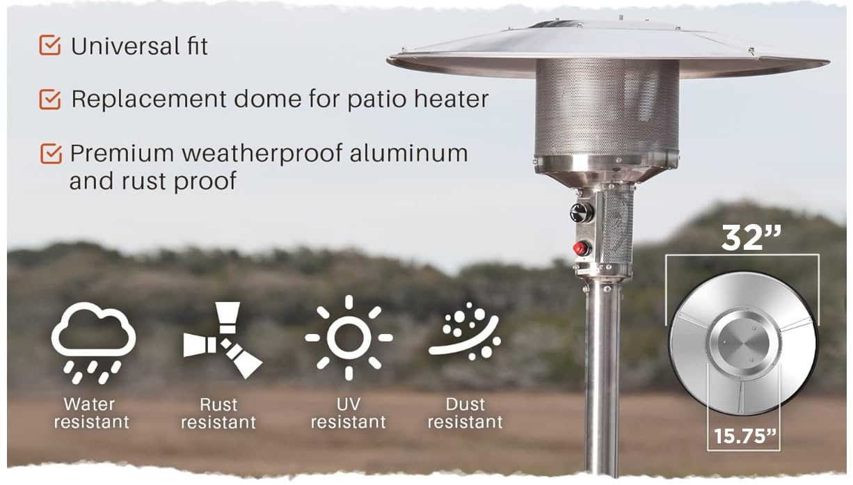 Fire Sense 61956 Patio Heater Premium Weatherproof Aluminum & Dust Proof Reflector Shield Extended Heat Range 32" Round Reflector