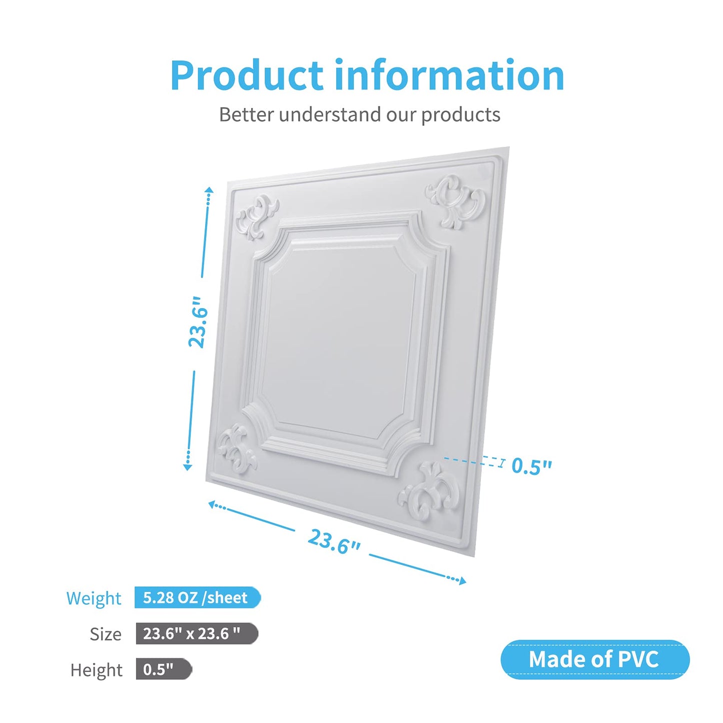 Art3d Drop Ceiling Tiles 24x24 in White (12-Pack, 48 Sq.ft), Wainscoting Panels Glue Up 2x2