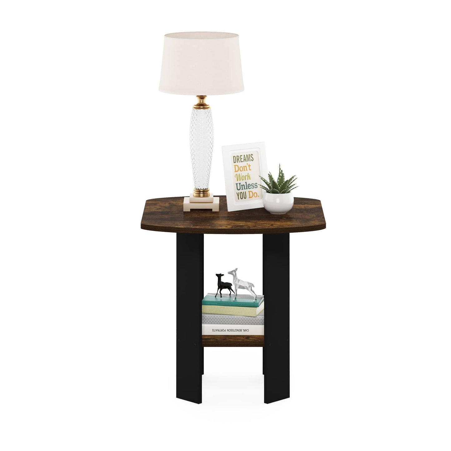 Furinno SIMPLE DESIGN Side Table, 2-Tier Modern End Table with Soft Edges, Open Shelves Night Stand, Bedside Table, for Living Room, Bedroom, Amber Pine