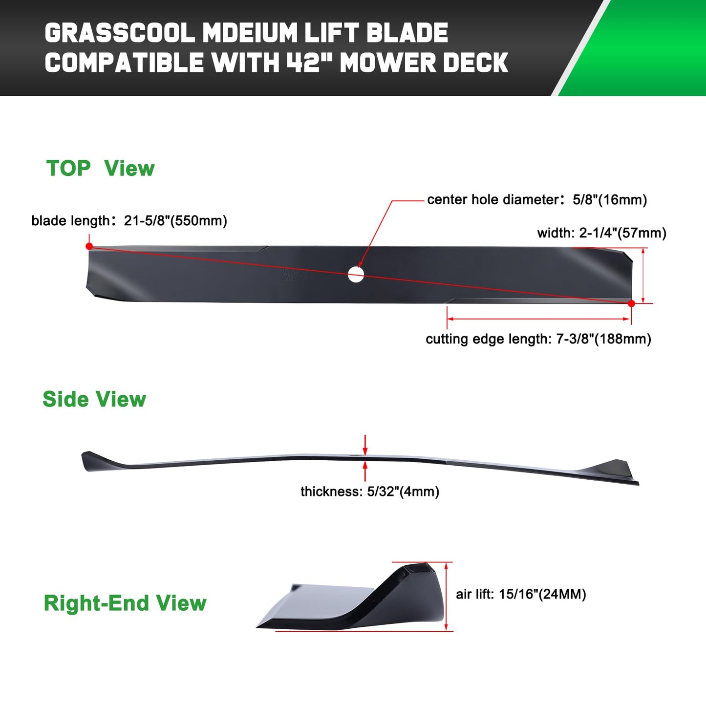 Grasscool Timecutter 42 inch Blades for 42" Deck Toro SS4235 Z4235 Z4200 SS4260 SS4200 Timecutter Zero Turn Mower Replace 110-6568-03 (2 Pack)