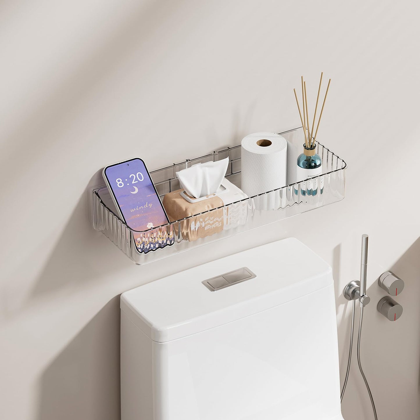 ZEXALOR Wall Mount Organizer for Kicthen, Bathroom, Dresser, Office, Pantry Storage and Organization - Clear Long Wall Basket Storage, Cabinet Door Organizer (13.9×4.7×2.8")