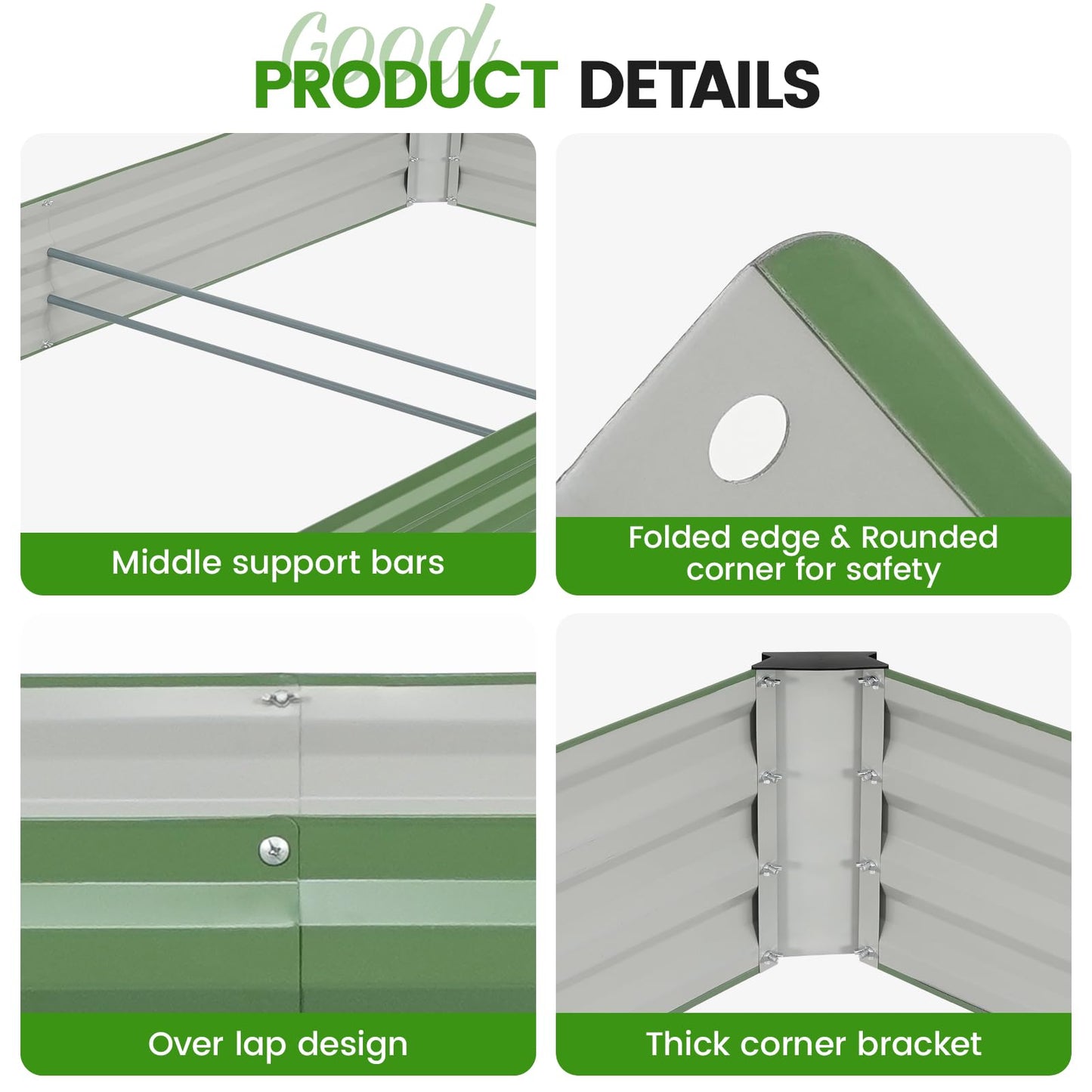 G GOOD GAIN 8x4x1ft Galvanized Raised Garden Bed, Heavy-Duty Metal Planter Boxes Outdoor for Vegetables Flowers Herbs, Olive Green(2 Pack)