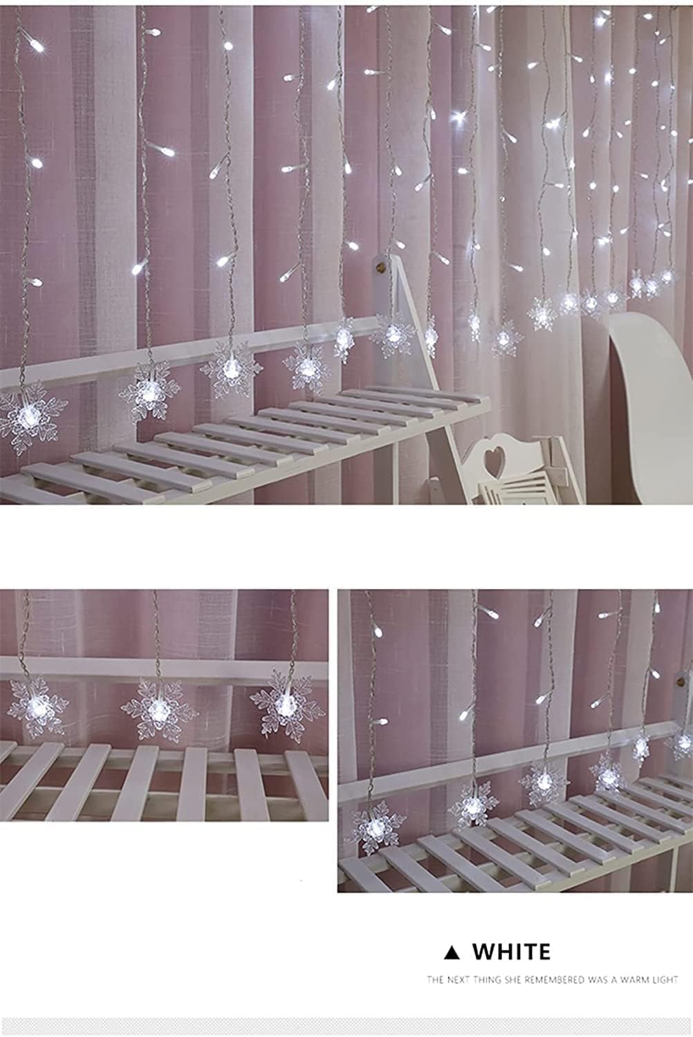JAYIDAMAI Christmas Snowflakes LED Curtain String Lights 11.5ft/3.5M 96LED Christmas Window Curtain Light Plug in String Light for Xmas Decor,Indoor and Outdoor,Birthday Party,Wedding, Bedroom Patio
