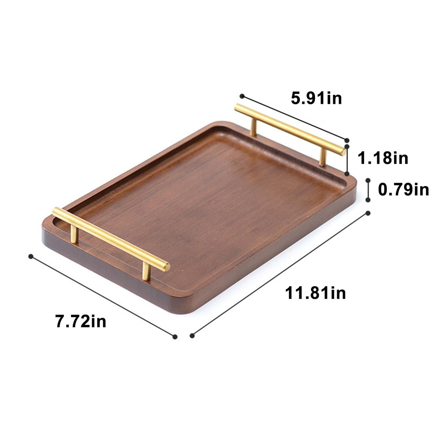 XZHXFX Bamboo Serving Tray with Gold Handles, Food Tray for Breakfast,Coffee Table,Dinner & Bar, Decorative Tray for Kitchen, Bedroom (Small)