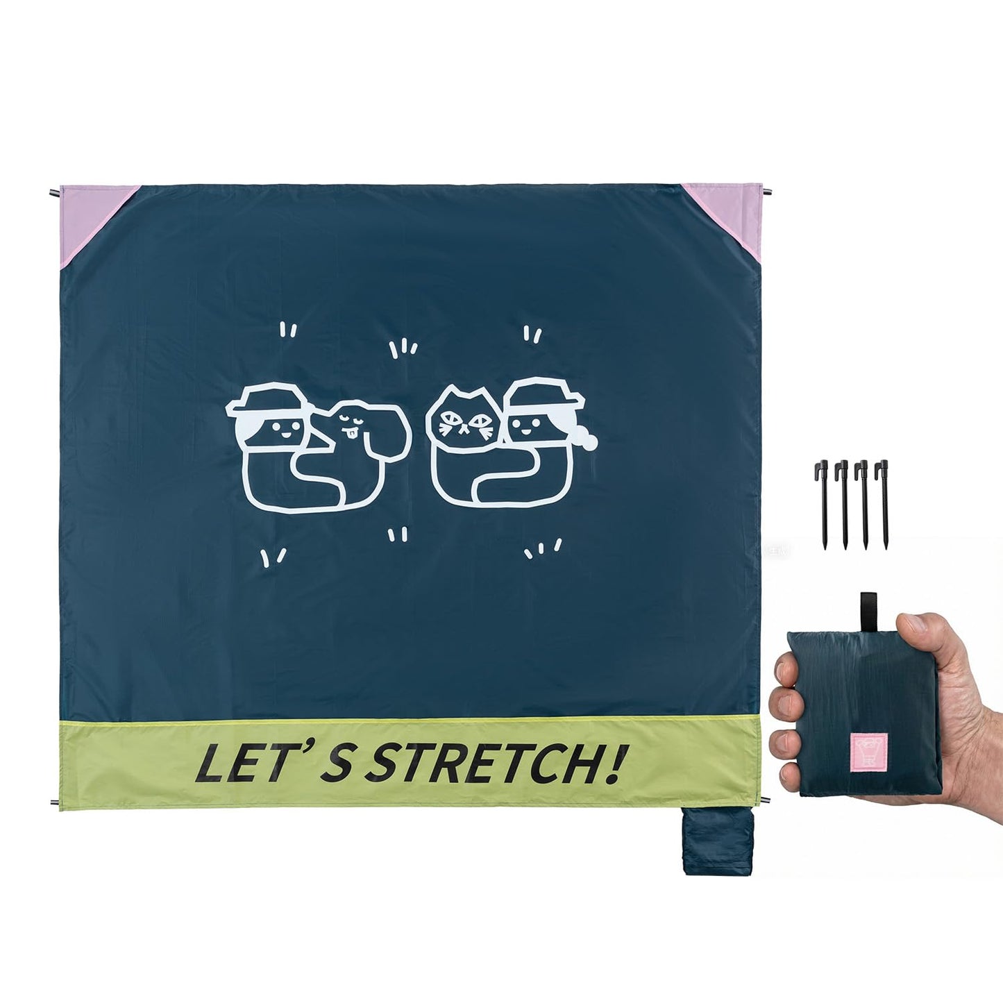 morning deer 65"x60" Lightweight Packable Picnic Mat & Canopy 2-in-1 Double-Sided Waterproof Groundsheet with 4 Tarp Stakes Camping Moisture-Proof Mat Lawn & Beach Mat for Backpacking, Beach, Park
