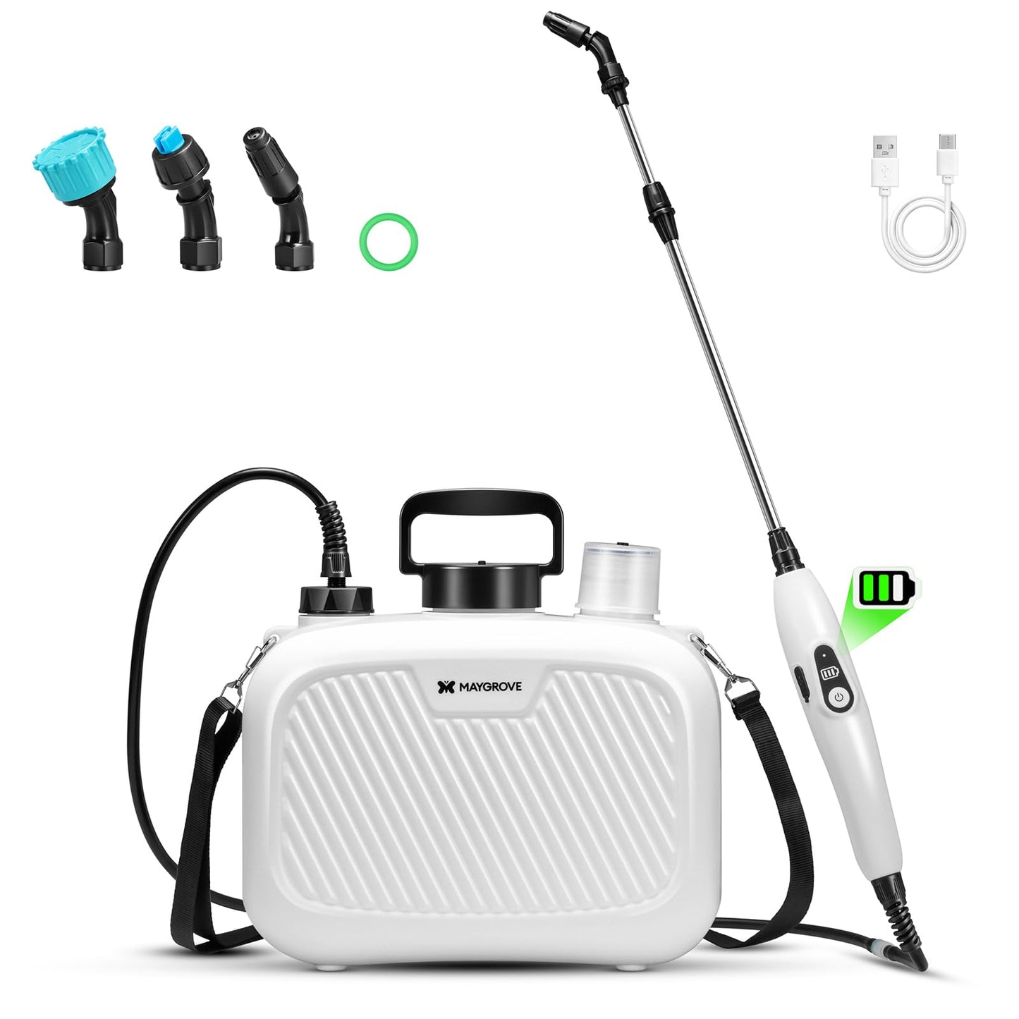 MAYGROVE 2 Gallon Electric Sprayer, Battery Powered Spray Bottle, Automatic Water Pump Plant Mister, Weed Yard Sprayer with 3 Nozzles, Ergonomic Handle, 3 Hours Long Battery Life
