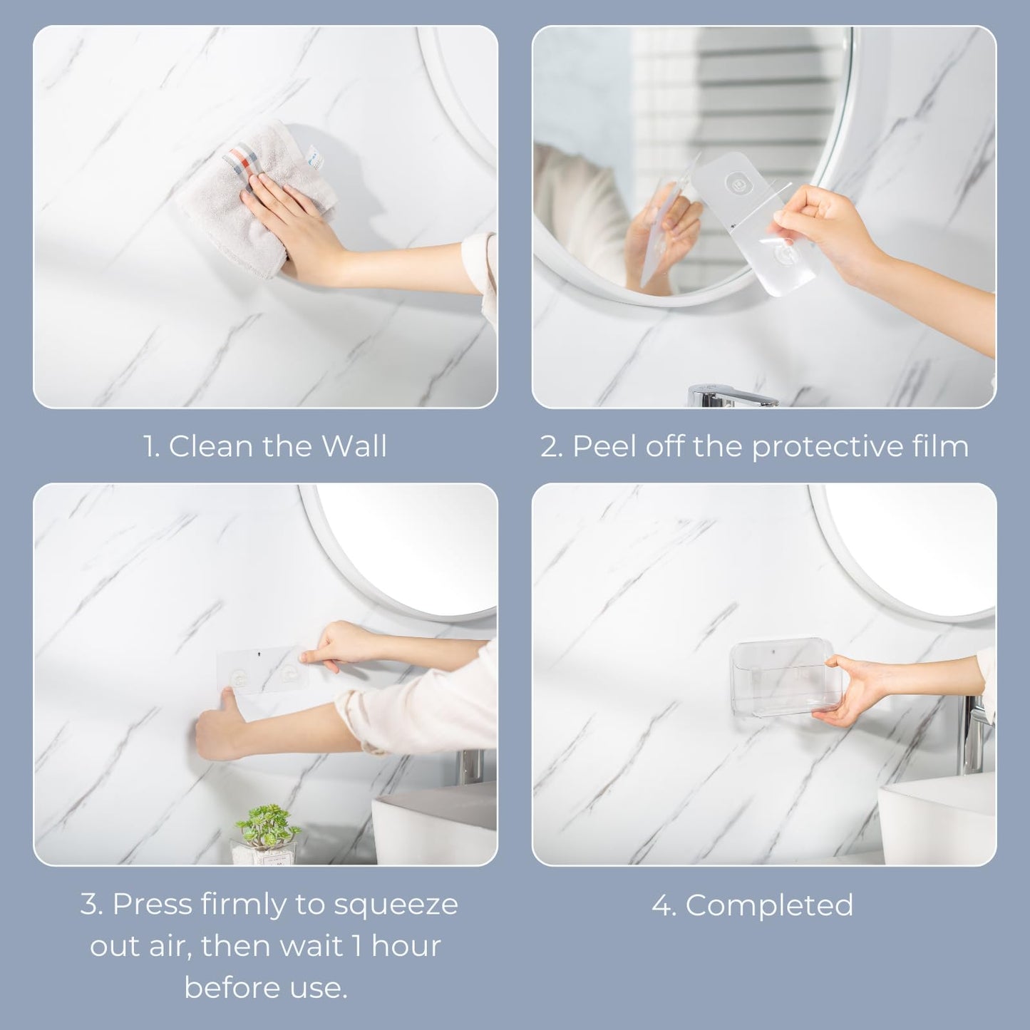 COLINCH No-Drill Wall Organizer Bin – Clear Removable Adhesive Storage Box with Drain Holes, PET Plastic, Ideal for Small Items in Kitchen, Bathroom, Cabinet Door – Sandra Series