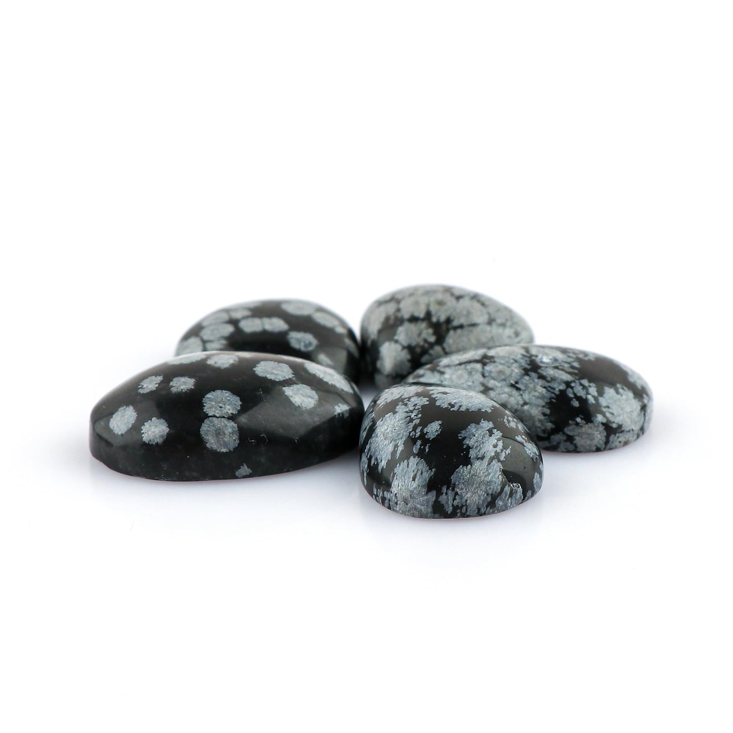 CRYSTALIS Wholesale 5pcs Natural Snowflake-Obsidian Loose Gemstone Bulk Cabochons Jewelry Making Supply, Chakra Healing Polished Stones, Wire Wrapping, DIY, Gem Collection, Mix-Shape, 15-20mm