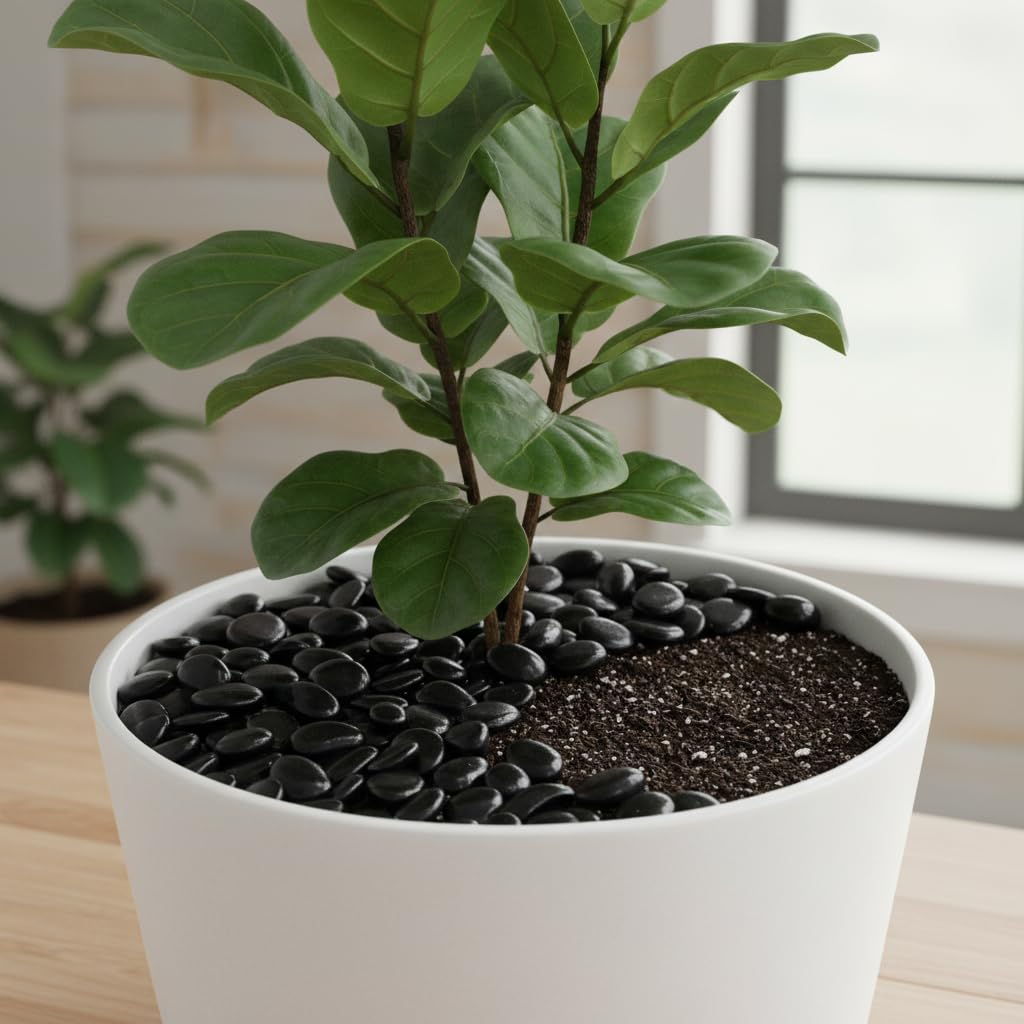 Onlyfire 18 lb Black Polished Pebbles, 3/8" Natural Decorative River Rocks for Plants, Vases, Aquarium, Succulents and Outdoor Garden Landscaping