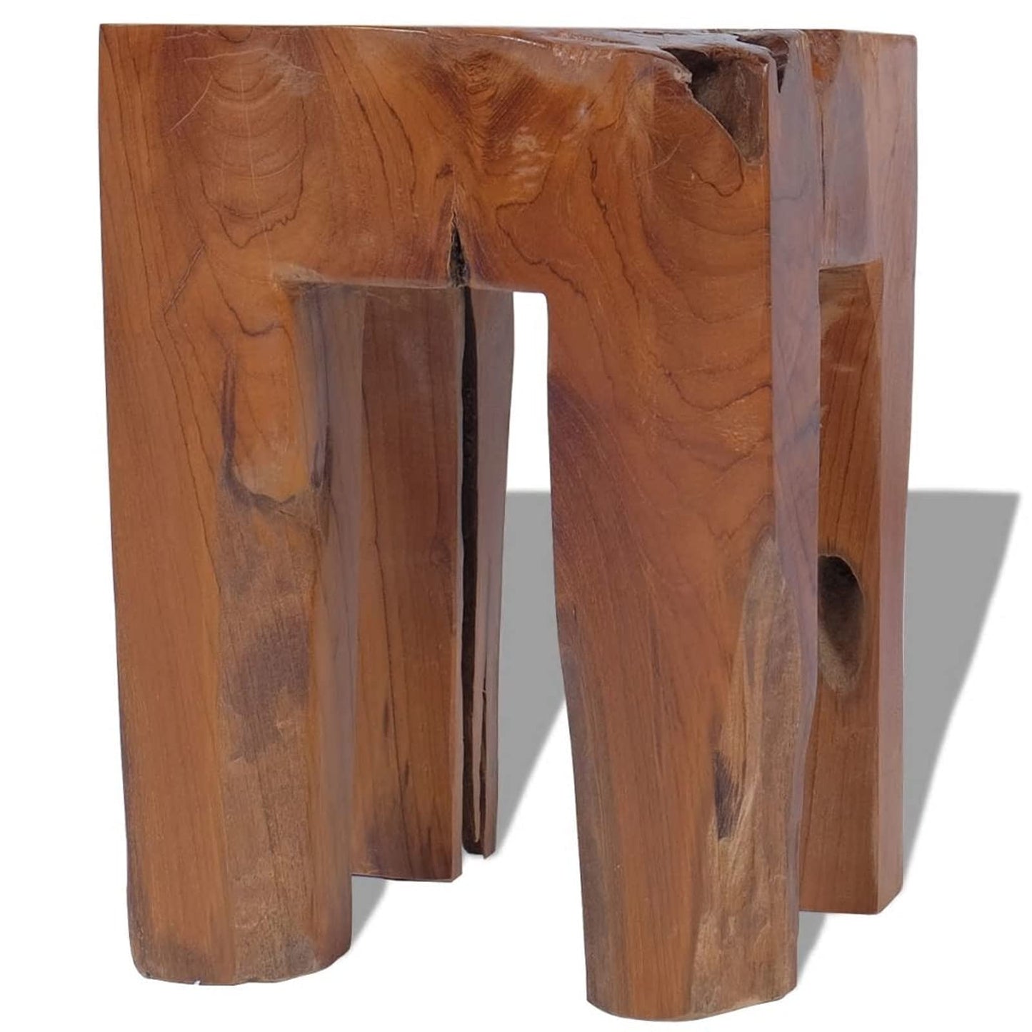 Gecheer Solid Teak Wood Stool, Handmade Rustic Style Footrest Side Table with Stable Legs, 11.8x11.8x15.7 Inches, for Living Room Bedroom