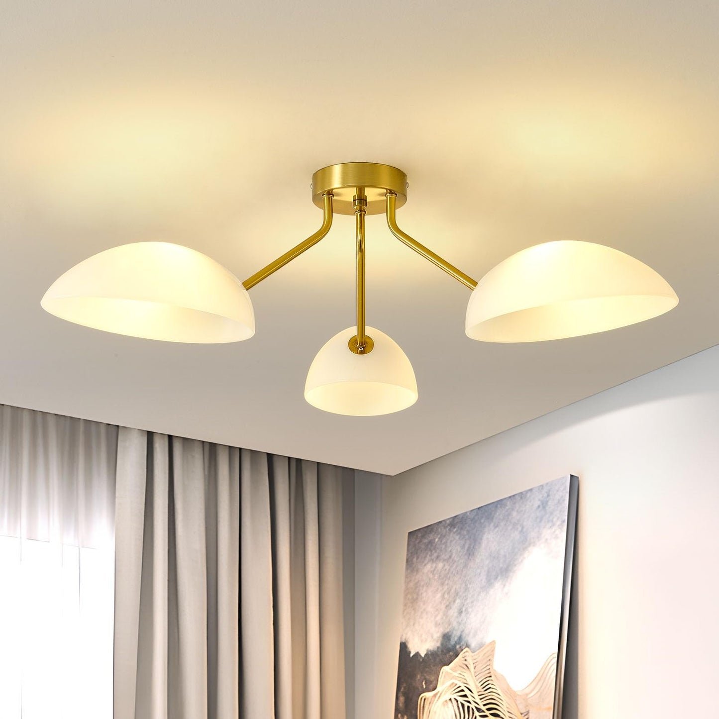 XIAOQIWU 31.5”Gold-Plated Modern Ceiling Light Chandelier Light Fixture for Bedroom and Living Room Ceiling - Adjustable Light and Color with Acrylic lampshade - Sputnik Ceiling Light