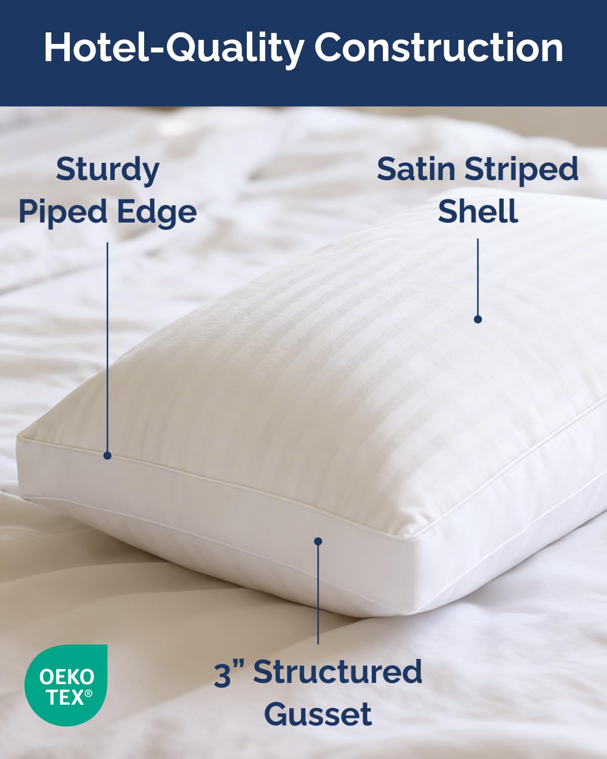 Bed Pillows for Sleeping Standard Size - Set of 2, Soft & Fluffy with Down Alternative Filling - Hotel Luxury Quality, Gusseted Pillow for Back, Stomach & Side Sleepers - Comfy & Breathable - White