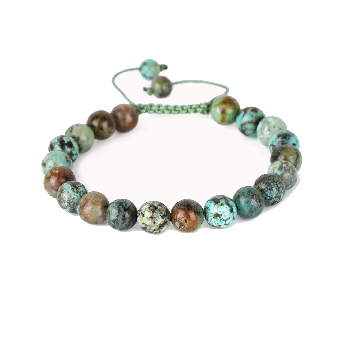 AD Beads Natural 8mm Gemstone Bracelets Healing Power Crystal Macrame Adjustable 7-9 Inch (African Turquoise)