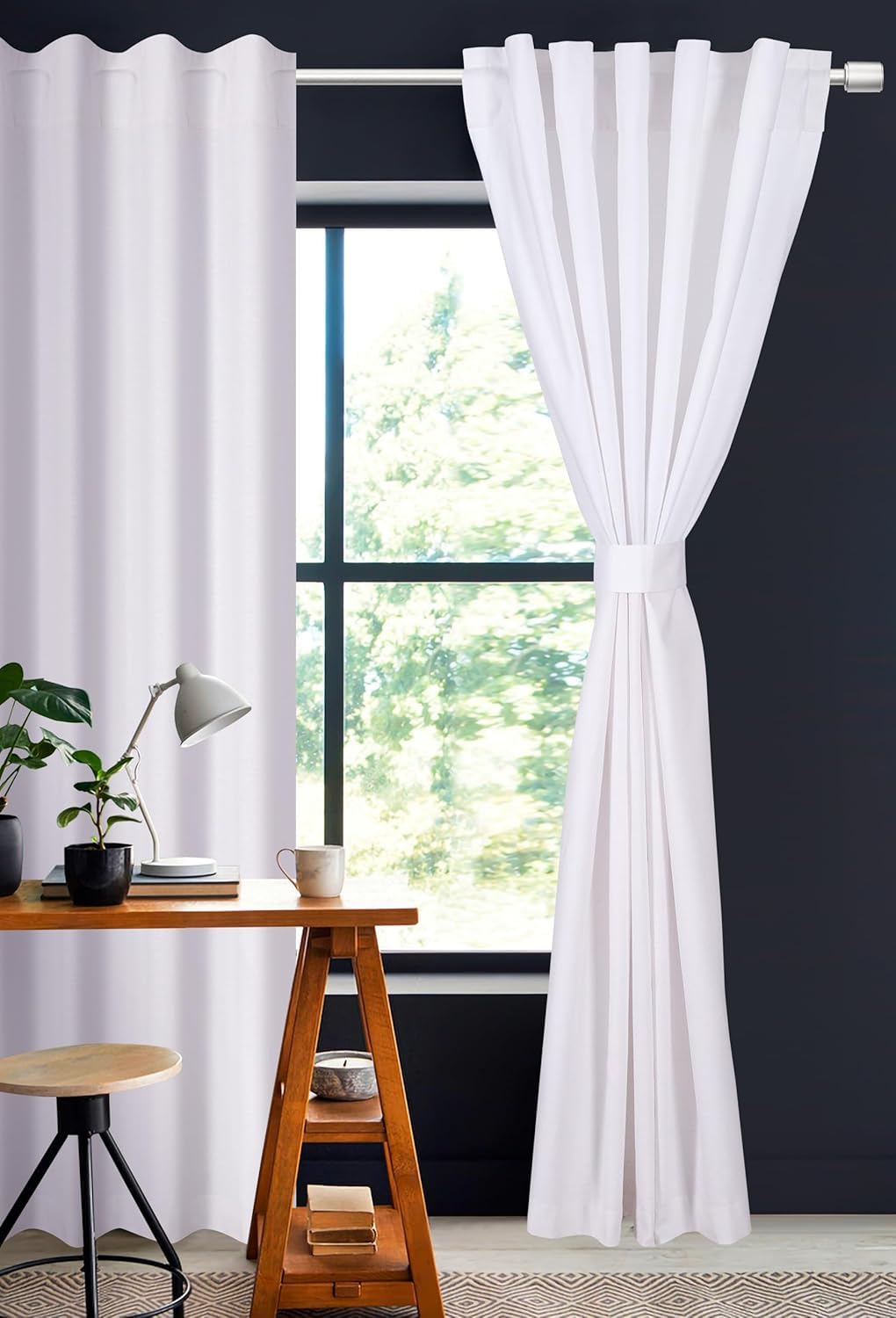 Bedding Craft White Cotton Curtains,63 Inch Tab Top Cotton Curtain Set 2 – 50x 63 Drapes for Living Room, Bedroom, Dining Room – Set of 2, Elegant White Panels