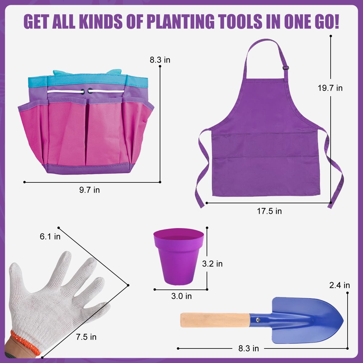 Losbenco 15 PCS Kids Gardening Tool Set for Girls Boys, Toddler Gardening Tools Set with Wheelbarrow, Flower Pot, Storage Bag, Rake, Fork, Shovel, Apron, Outdoor Garden Tool Play Set for Kids