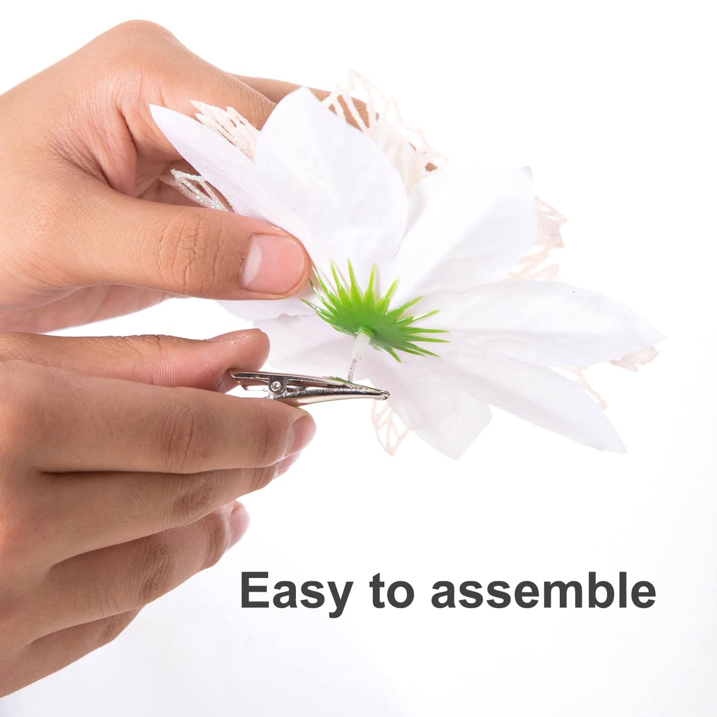 30 Pcs 3 Styles Poinsettias Artificial Christmas Flowers Decorations Set, 18 Poinsettia Flowers Artificial with 12 Christmas Tree Picks for Xmas Decor Holiday Party Decorations（White）