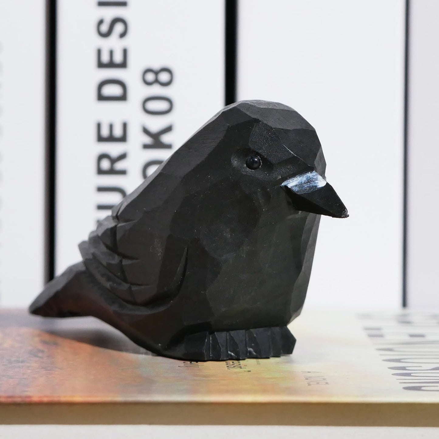 DinNingNing Wood Crow Figurine Black Raven Decor Small Animal Statues Carving Sculpture Ornament Bird Gifts