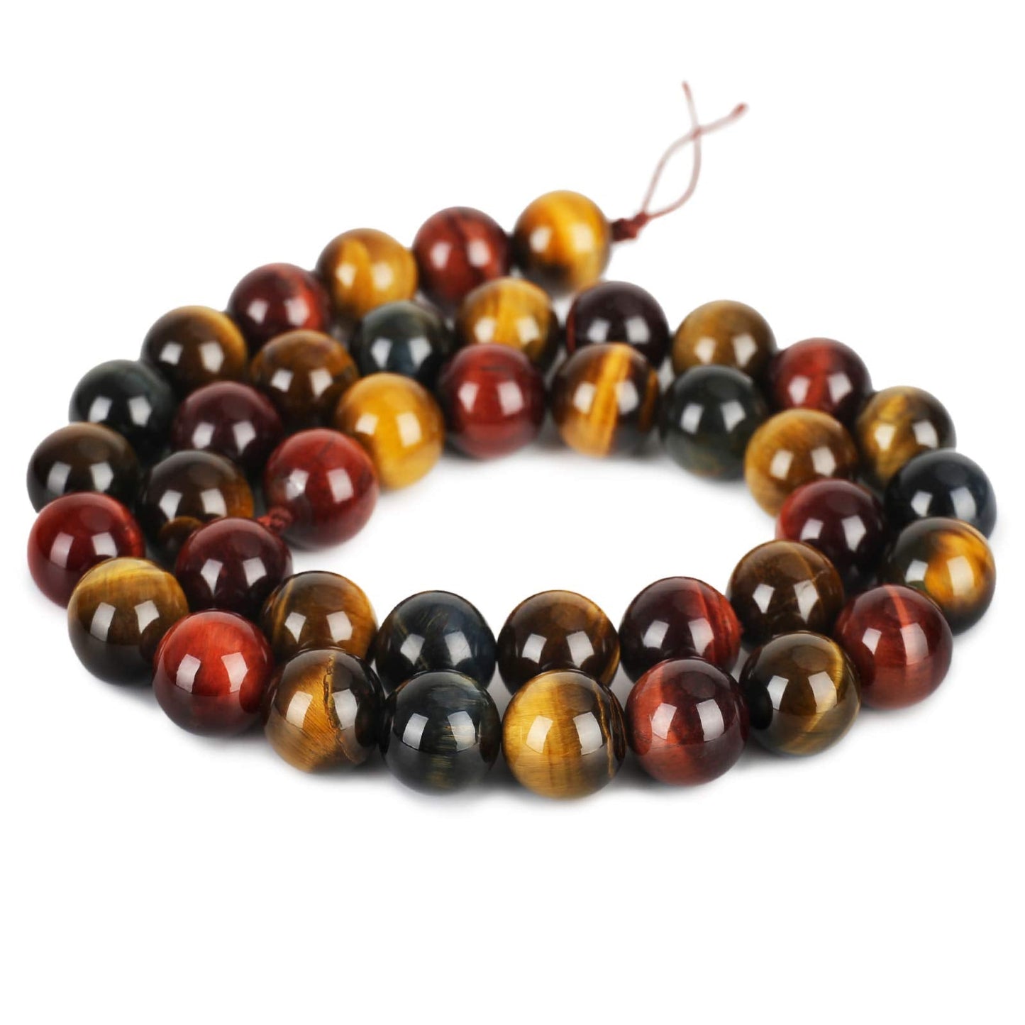 Natural Tricolor Tiger Eye Beads, Grade AAA Gemstone Round Loose Beads 10MM 40PCs Bulk Lot Options, Semi Precious Stone Beads for Jewelry Making