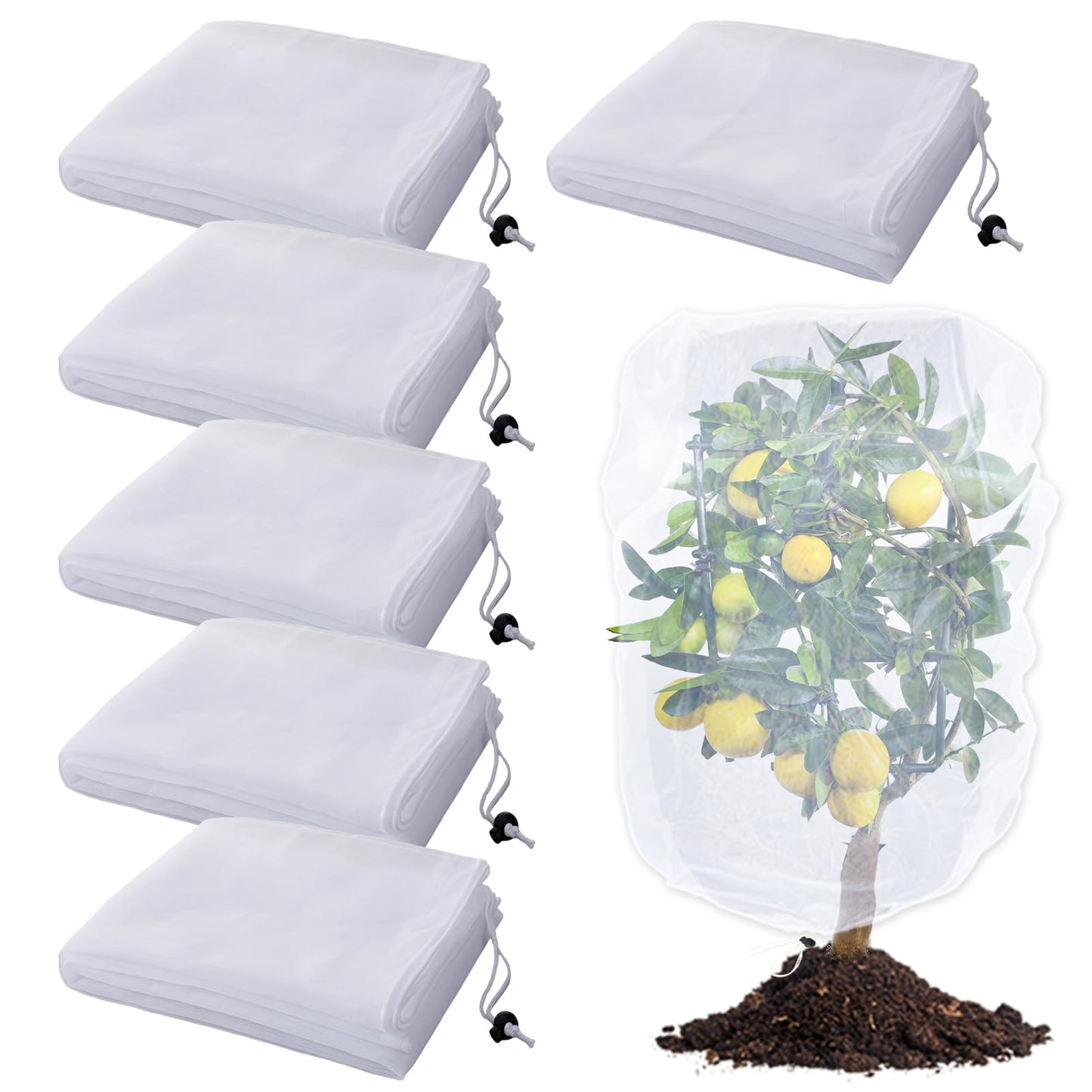 6 Pack Insect Bird Netting Cover - 3.3x5FT Garden Netting Blueberry Bushes Plant Covers with Drawstring, Fine Mesh Fruit Tree Net for Protecting Lemon Orange from Barrier Squirrel Deer