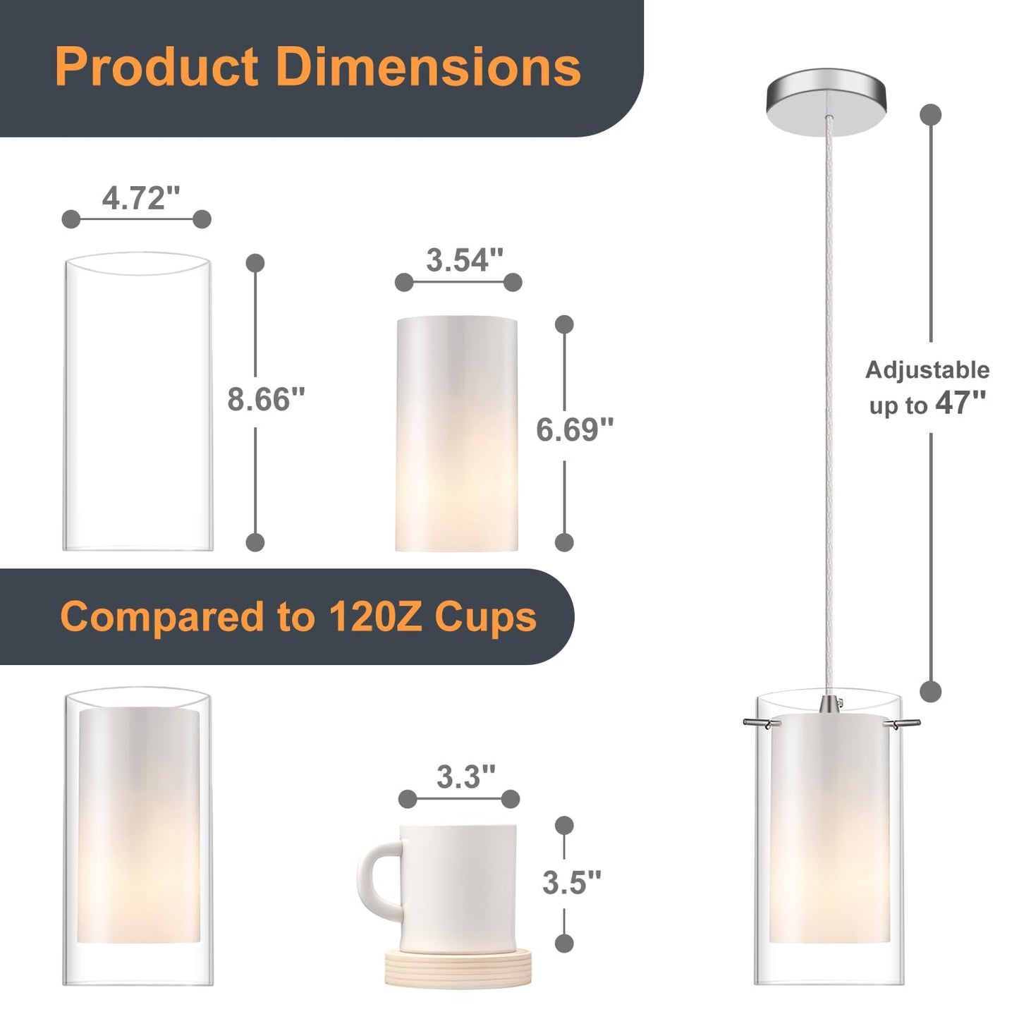 AKEZON 1-Light Pendant Light, Indoor Glass Hanging Light Fixture, Adjustable Height, Brushed Nickel Finish for Kitchen Dining Room, KP-506