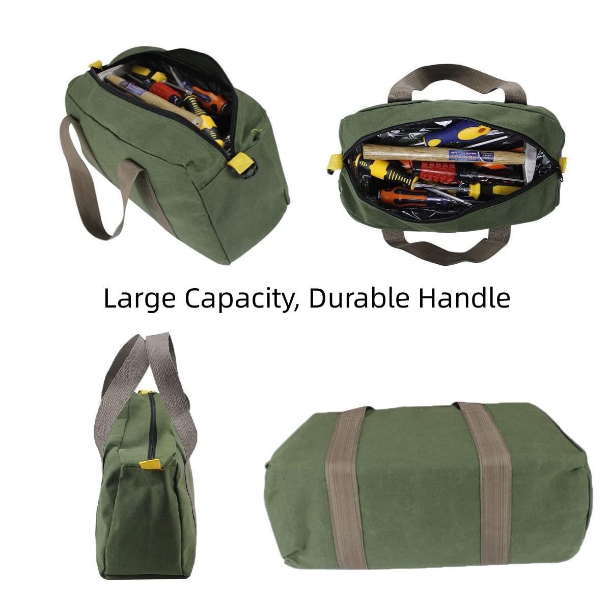 12 Inch Wide Mouth Tool Bag, Heavy Duty Canvas Tool Storage Bag for Men, Large Capacity Tool Tote Bag for Electricians, Power Tool Organizer Pouch