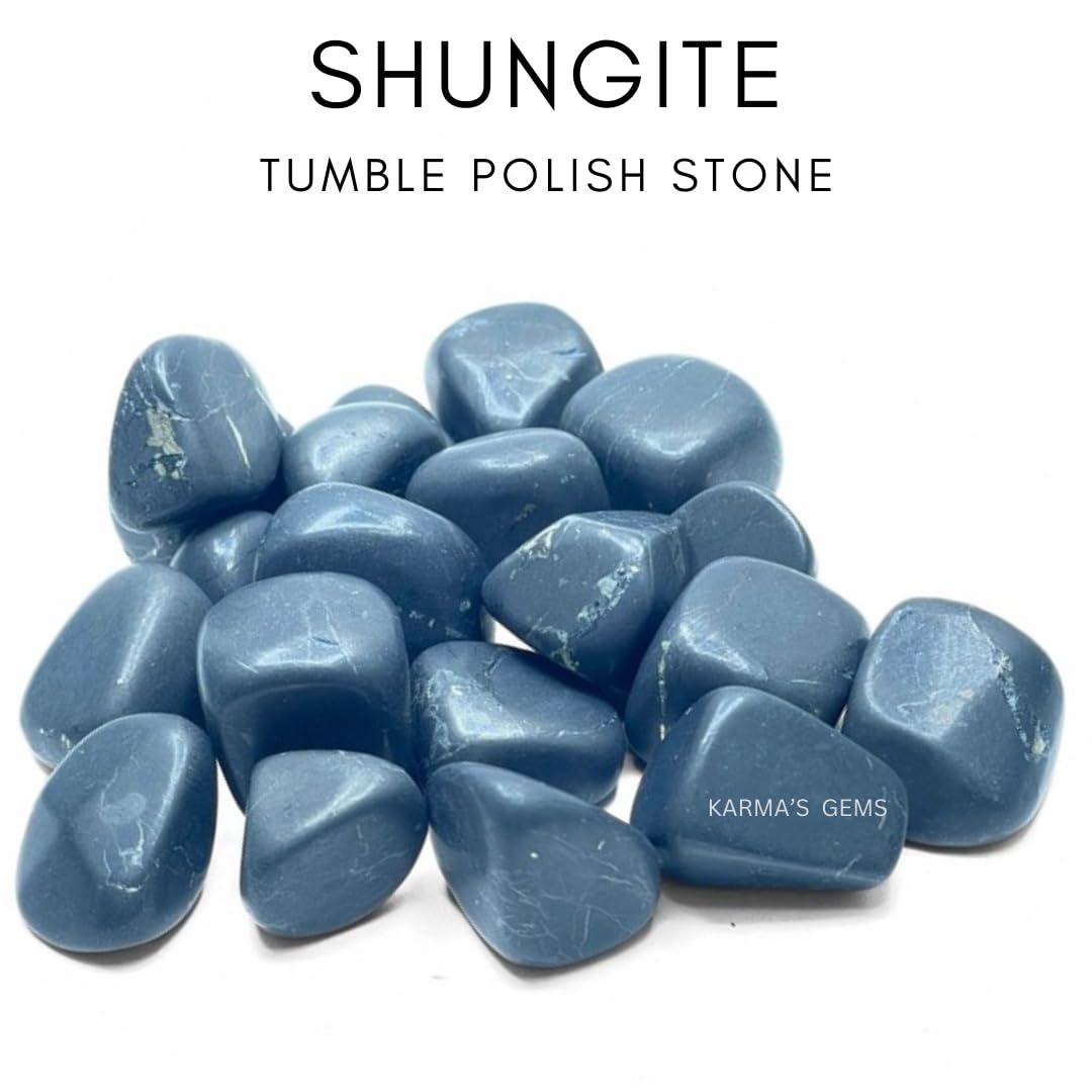 Karma Gems Shungite Tumbled Stones Natural Crystal Kit for Reiki Healing Crystal Polished, Tumble Stones, Chakra Balancing, Reiki Gift, Home Decor (15-25 MM)