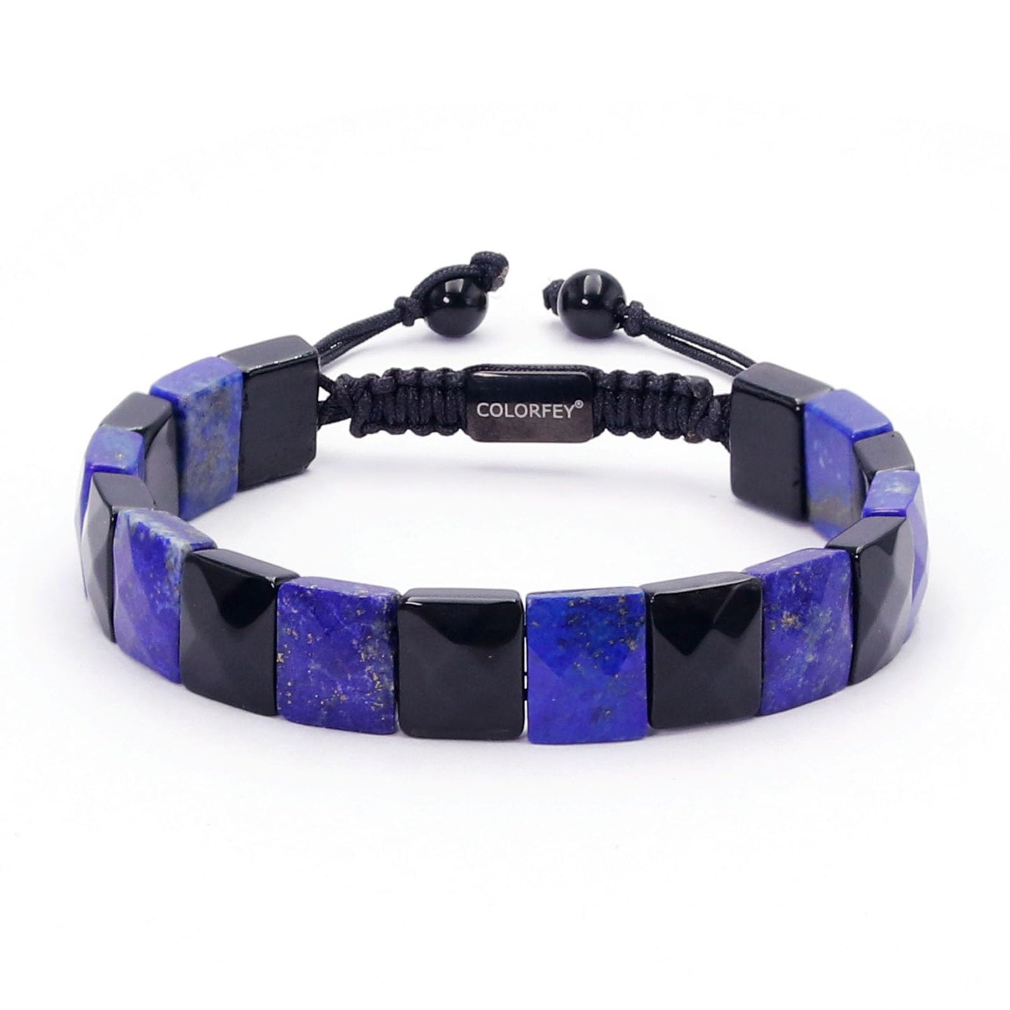 COLORFEY Natural Crytals Mens Beads Bracelet Mens Bracelets Beaded Lapis Lazuli Black Obsidian Trendy Handmade Bracelet, Unique Double Protection Energy Beads Healing Crystals Bracelets for Men