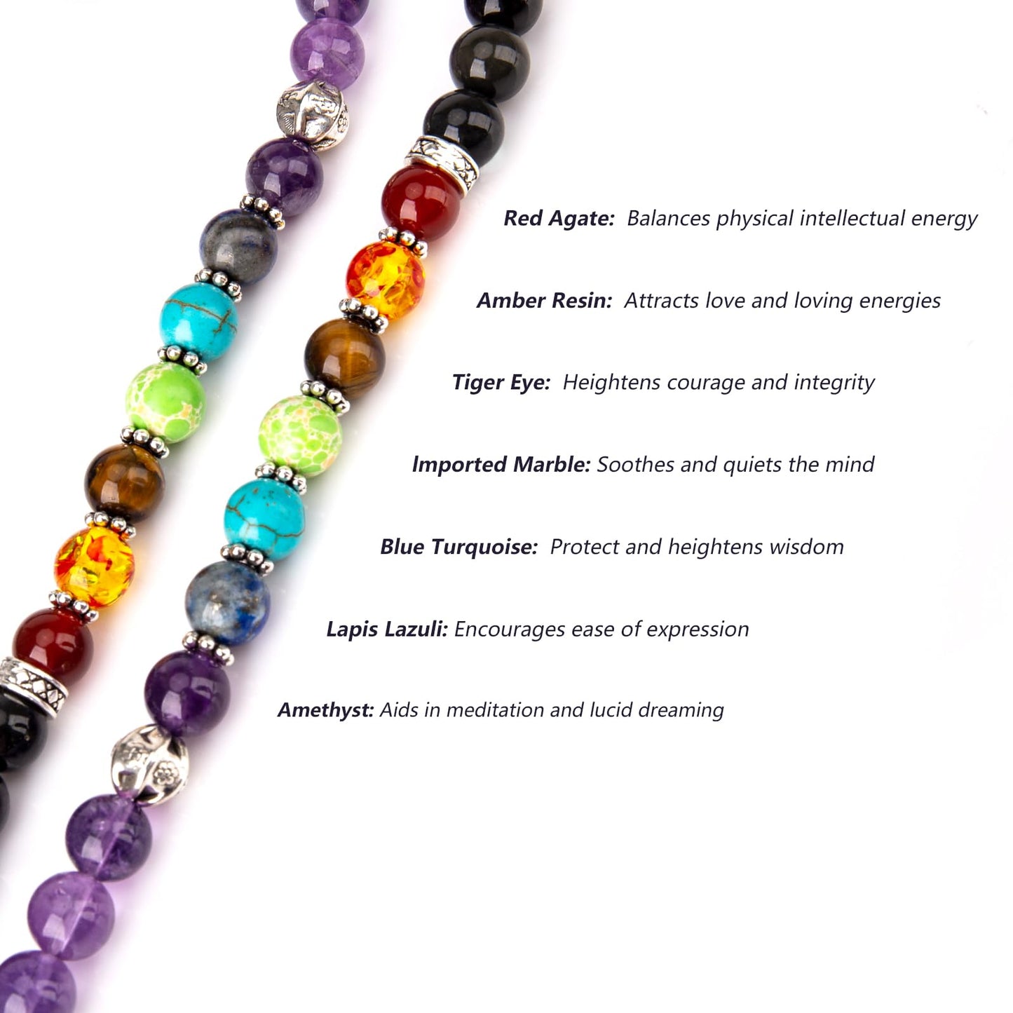 PWMENLK 108 Mala Beads Meditation Necklace 7 Chakra Buddhist Prayer Beaded Bracelet Tree of Life Pendant Necklace Healing Stone Yoga Necklace Women Men Bracelets(Amethyst&Obsidian)