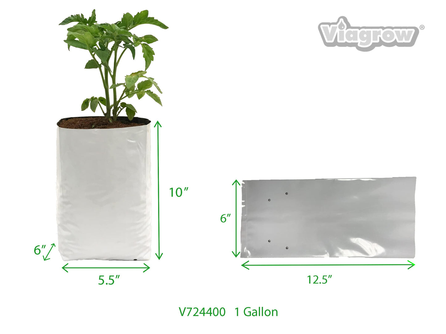 Viagrow Grow Bags Thick Plastic Grow Bags for Potting, Seedlings, Rootings, 1 Gallon 100 Pack, White