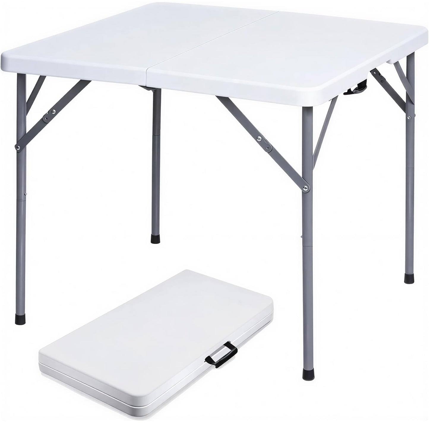 Lakhow 34" Square Folding Table, Fold-in-Half Utility Dining Portable Table Heavy Duty HDPE Plastic Foldable with Carrying Handle Indoor Outdoor for Picnic, Party