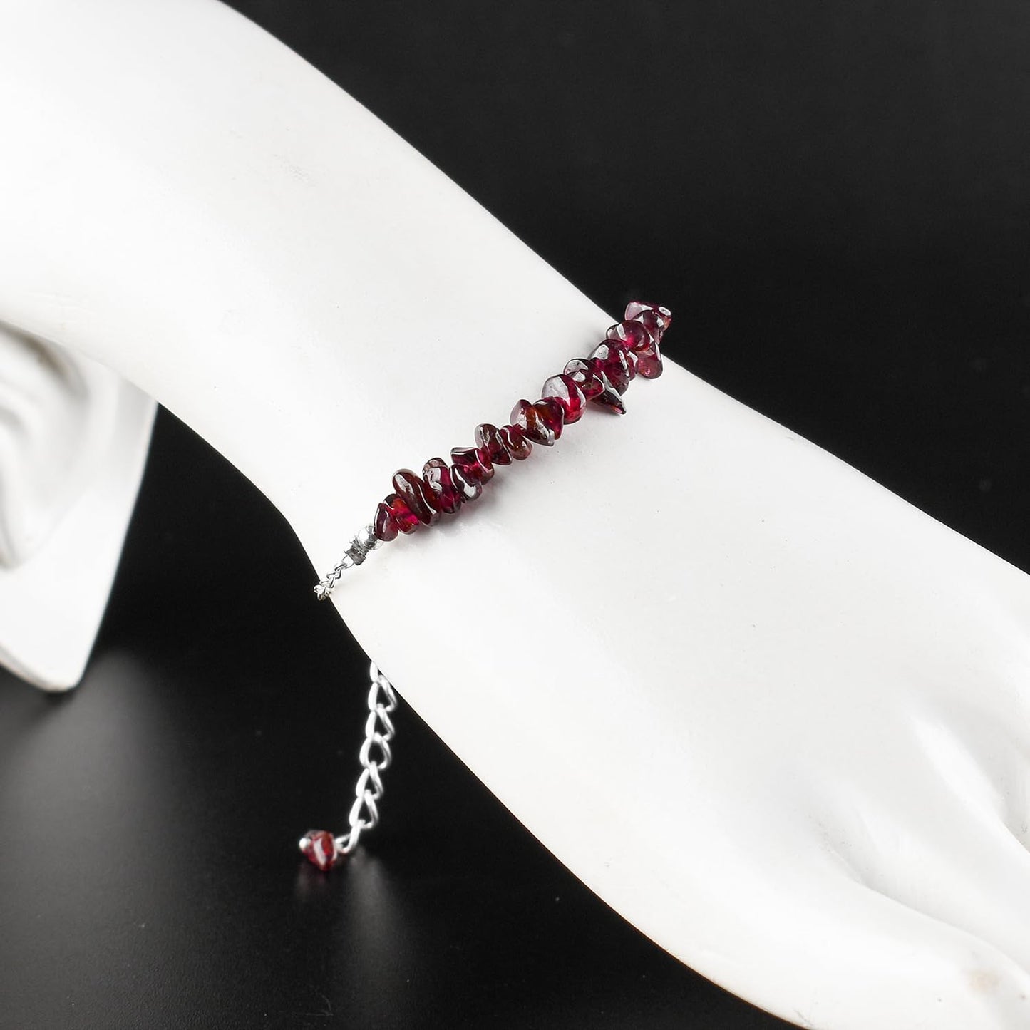 Garnet Bracelets For Women Nuggets Bar Bracelet Natural Gemstones June Birthstone Silver Plated Jewelry Adjustable 7 to 8 inch Chain Chakra Crystals Trendy Gifts For Her Birthday