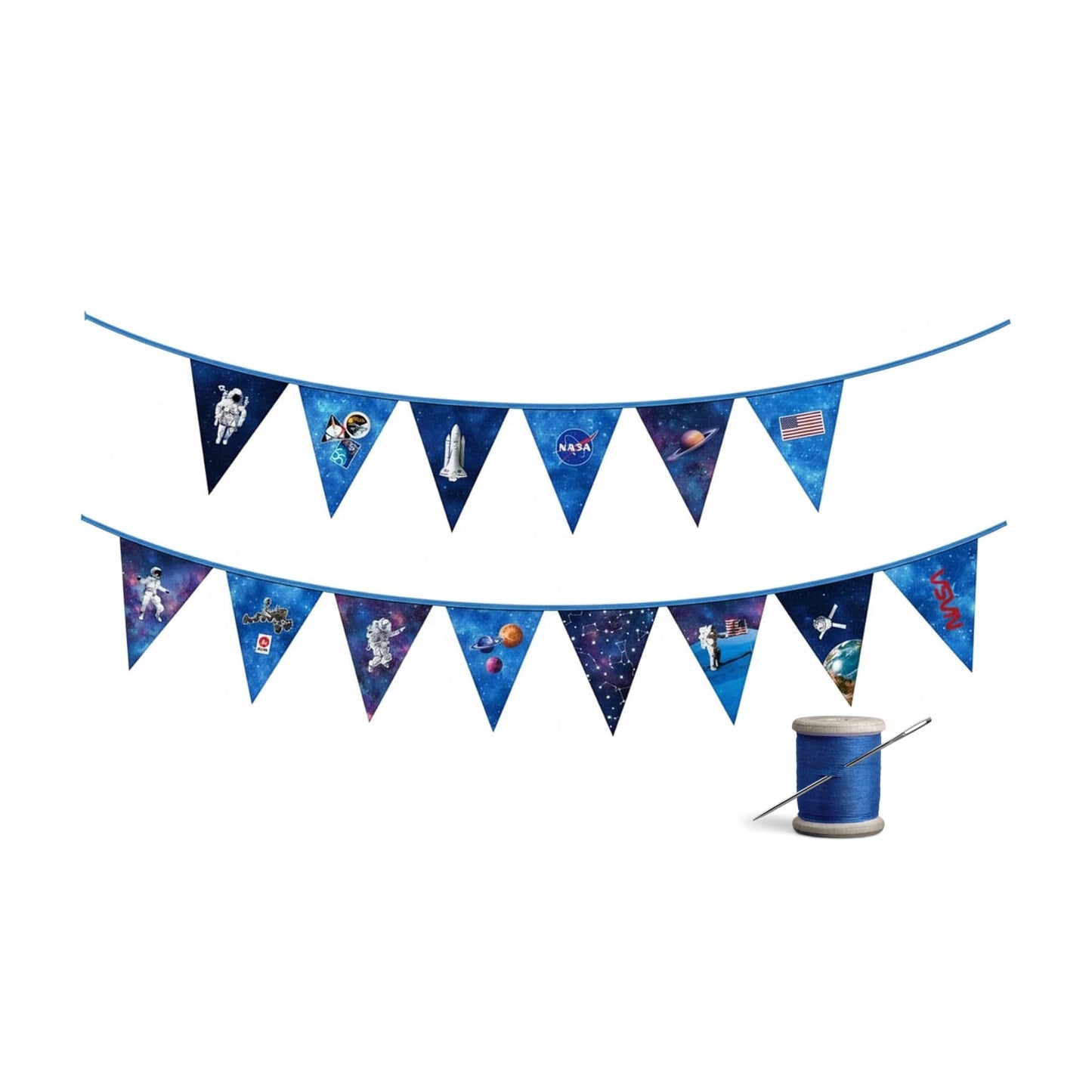 NASA DIY Canvas Bunting Kit – Space-Themed Fabric Craft Project for Home Décor – Includes 24" x 43" Blue Canvas Panel, Navy Backing & Binding – Makes 11ft Handmade Banner