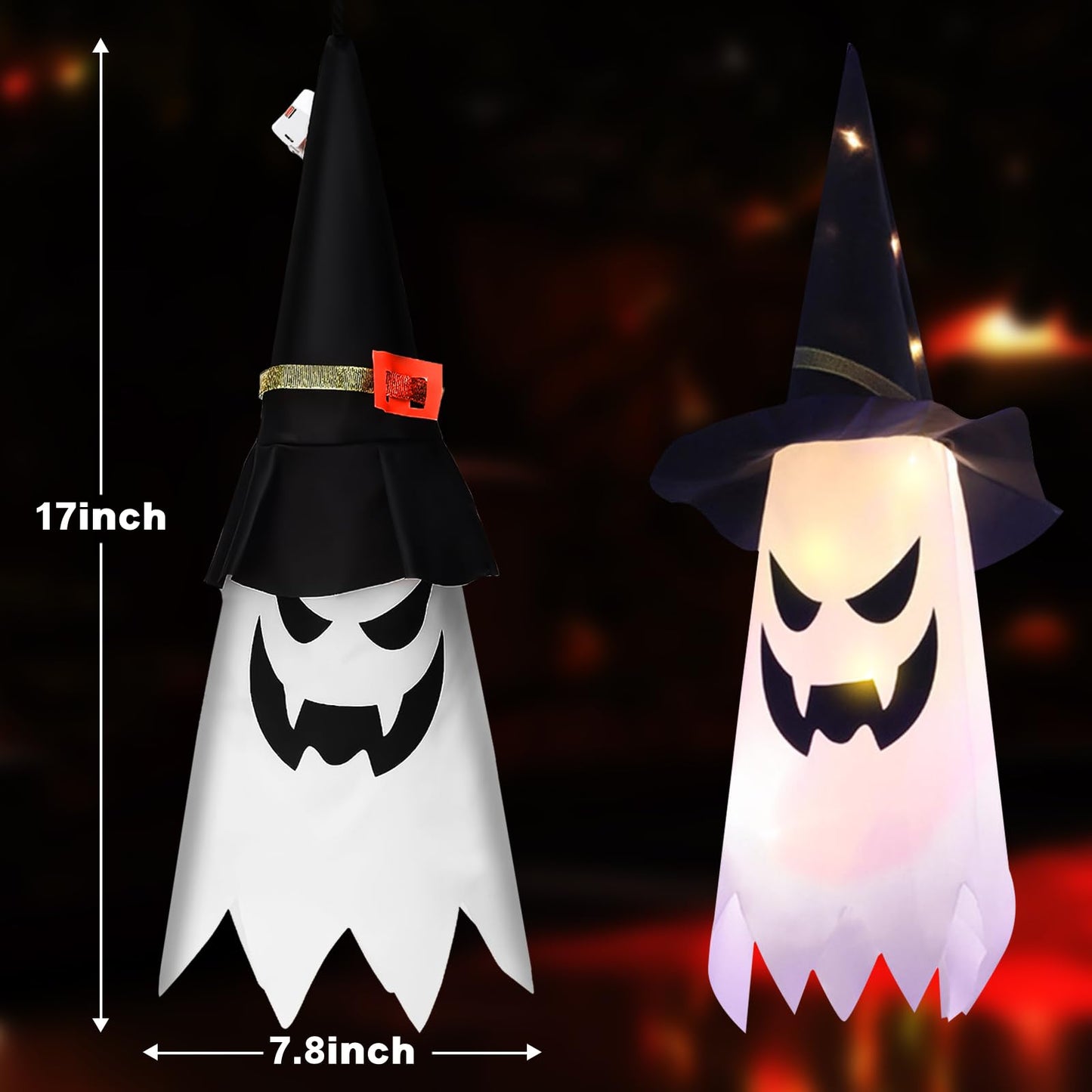 Halloween Decorations Glowing Ghost Witch Hat Halloween String Lights - Indoor/Outdoor Hanging Decor for Home, Garden & Tree (4Pcs)