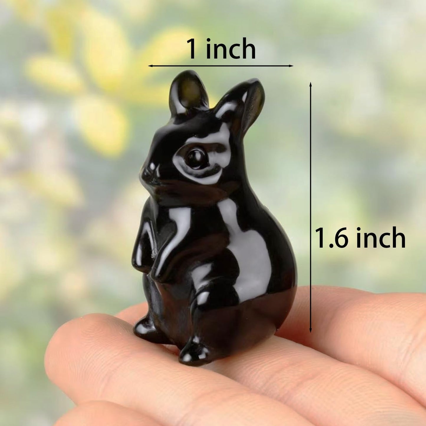 QLRSUXN Black Obsidian Bunny Figurine,Hand-Carved Rabbit Statue for Home Decor,1.6" Healing Crystal Desk Ornament,Easter Gift for Women Men,Lucky Feng Shui Charm for Office,Cute Animal Spirit Totem